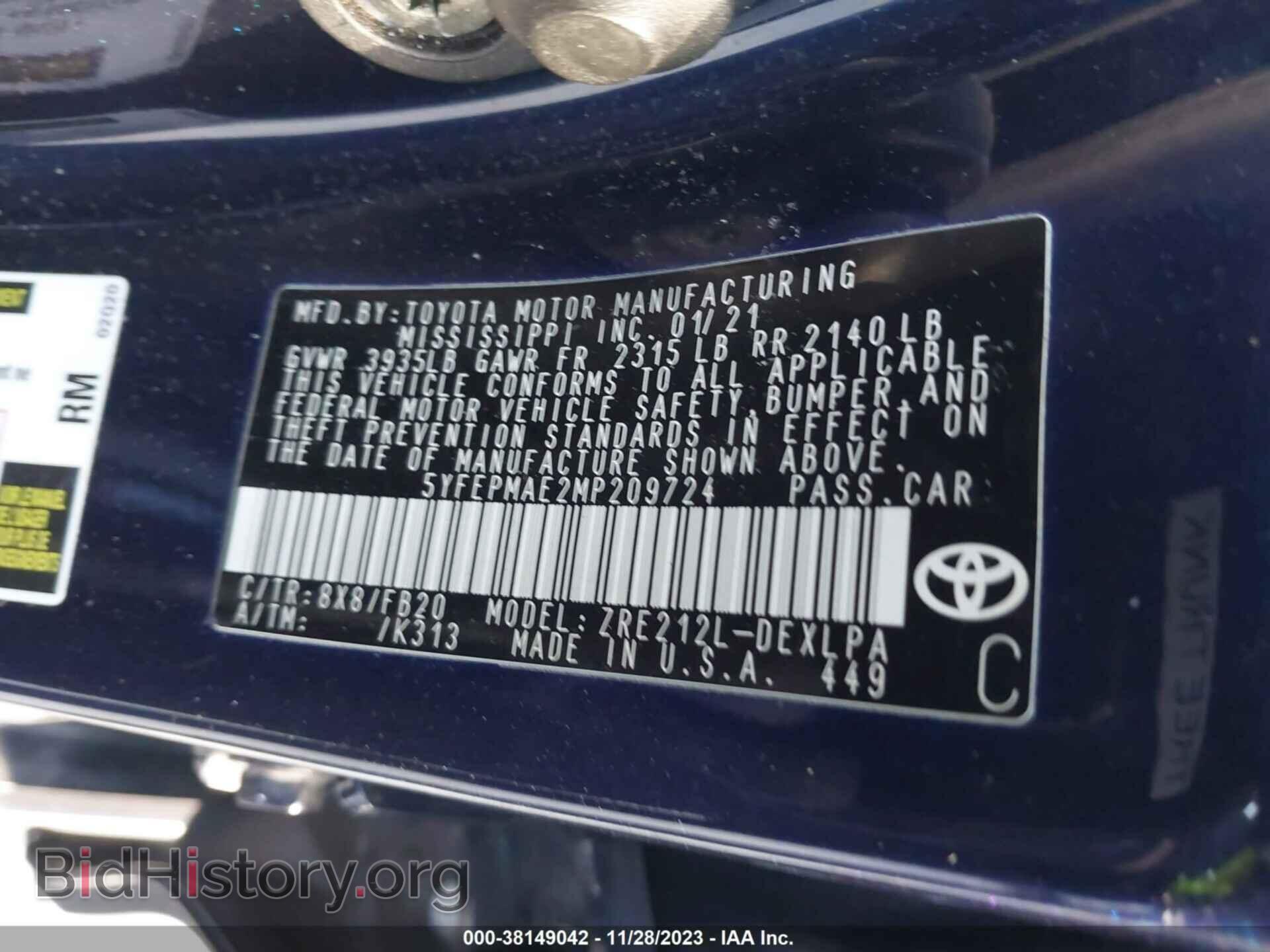 2021 TOYOTA COROLLA - VIN: 5YFEPMAE2MP209724 - Фото 9