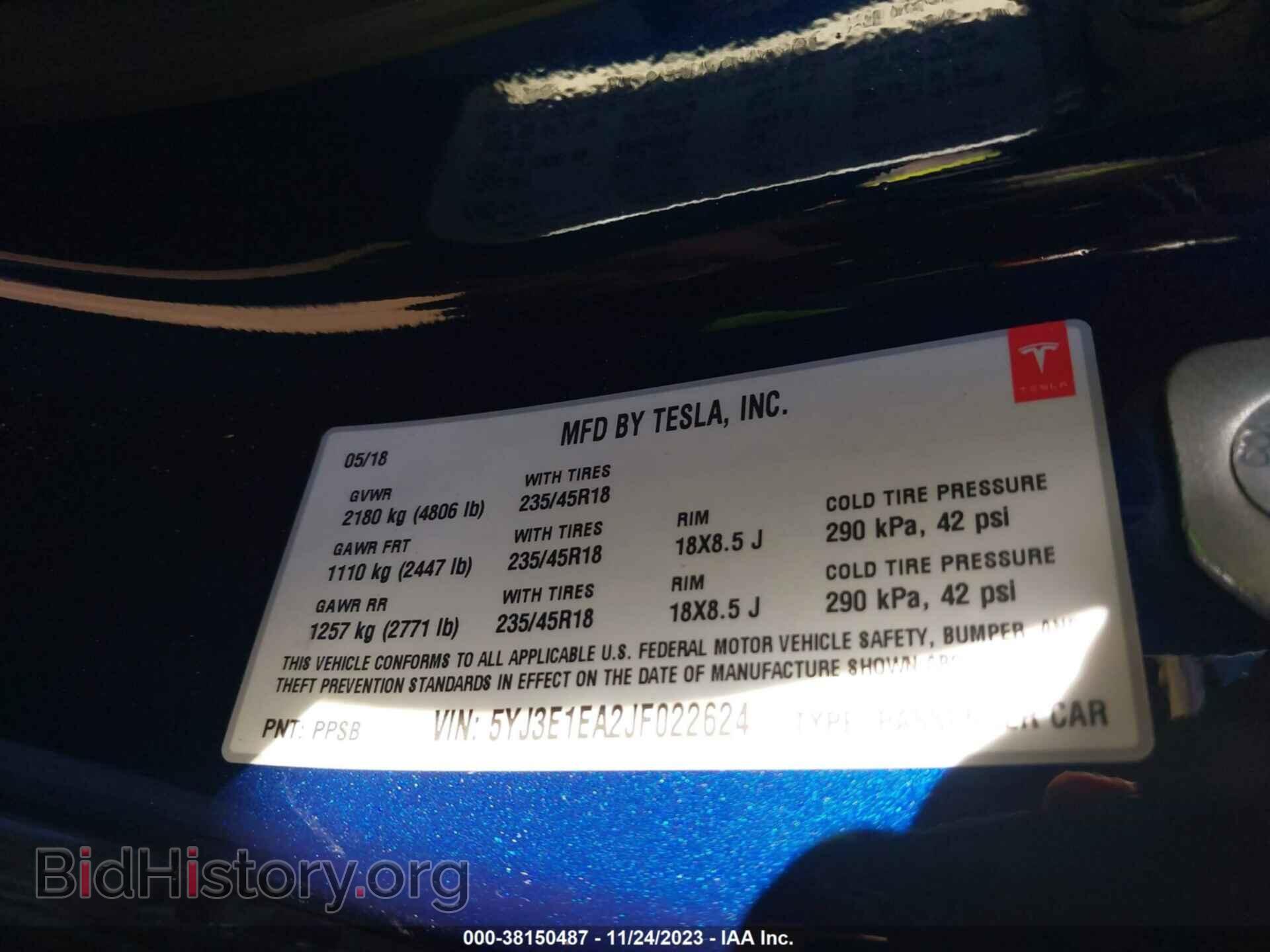 2018 TESLA MODEL 3 - VIN: 5YJ3E1EA2JF022624 - Фото 9