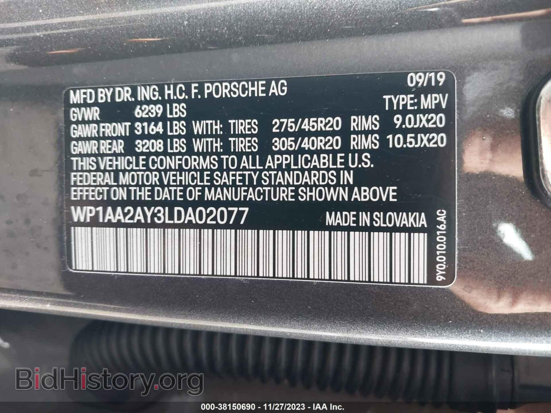 2020 PORSCHE CAYENNE - VIN: WP1AA2AY3LDA02077 - Фото 9