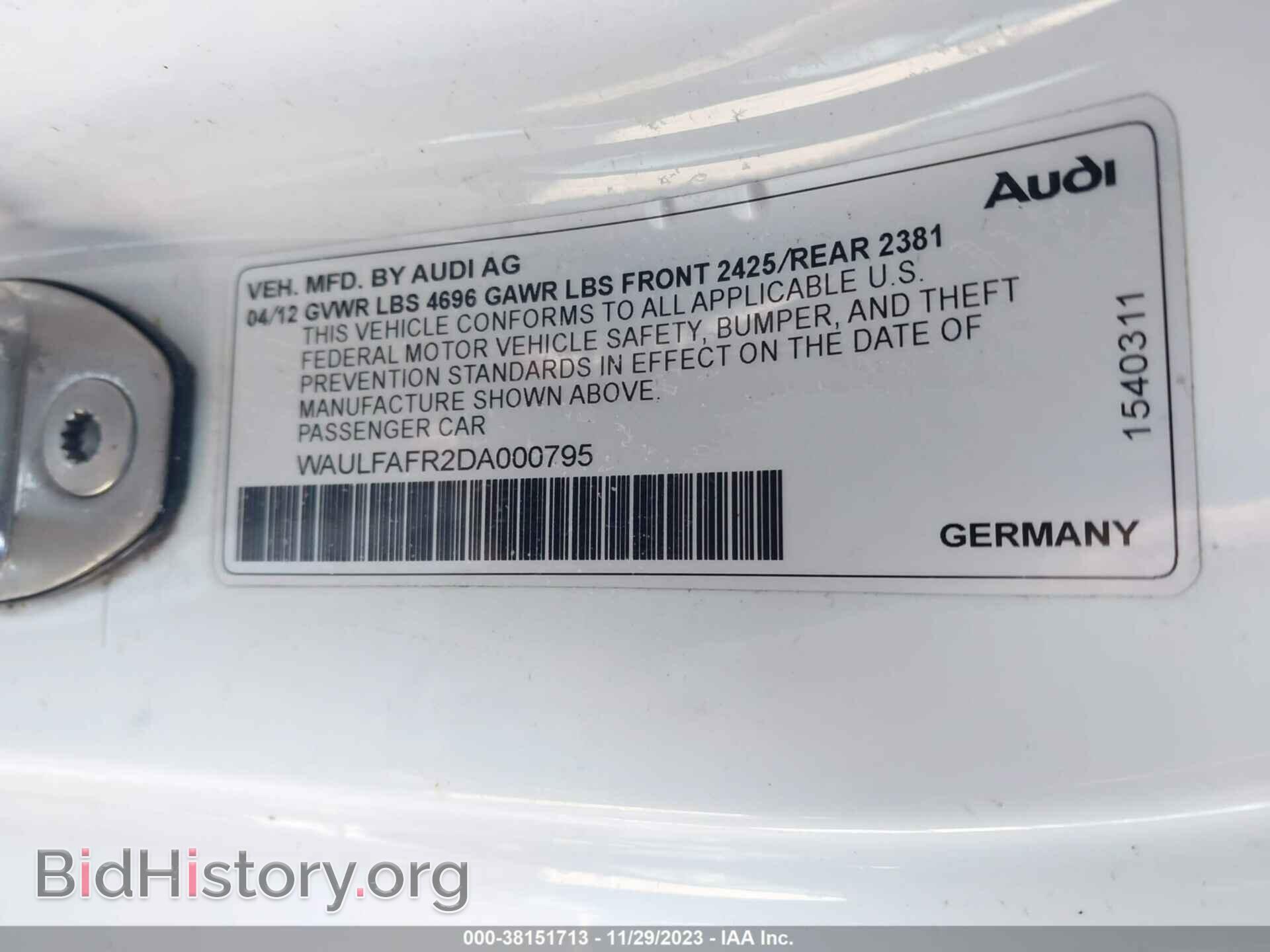 2013 AUDI A5 - VIN: WAULFAFR2DA000795 - Фото 9