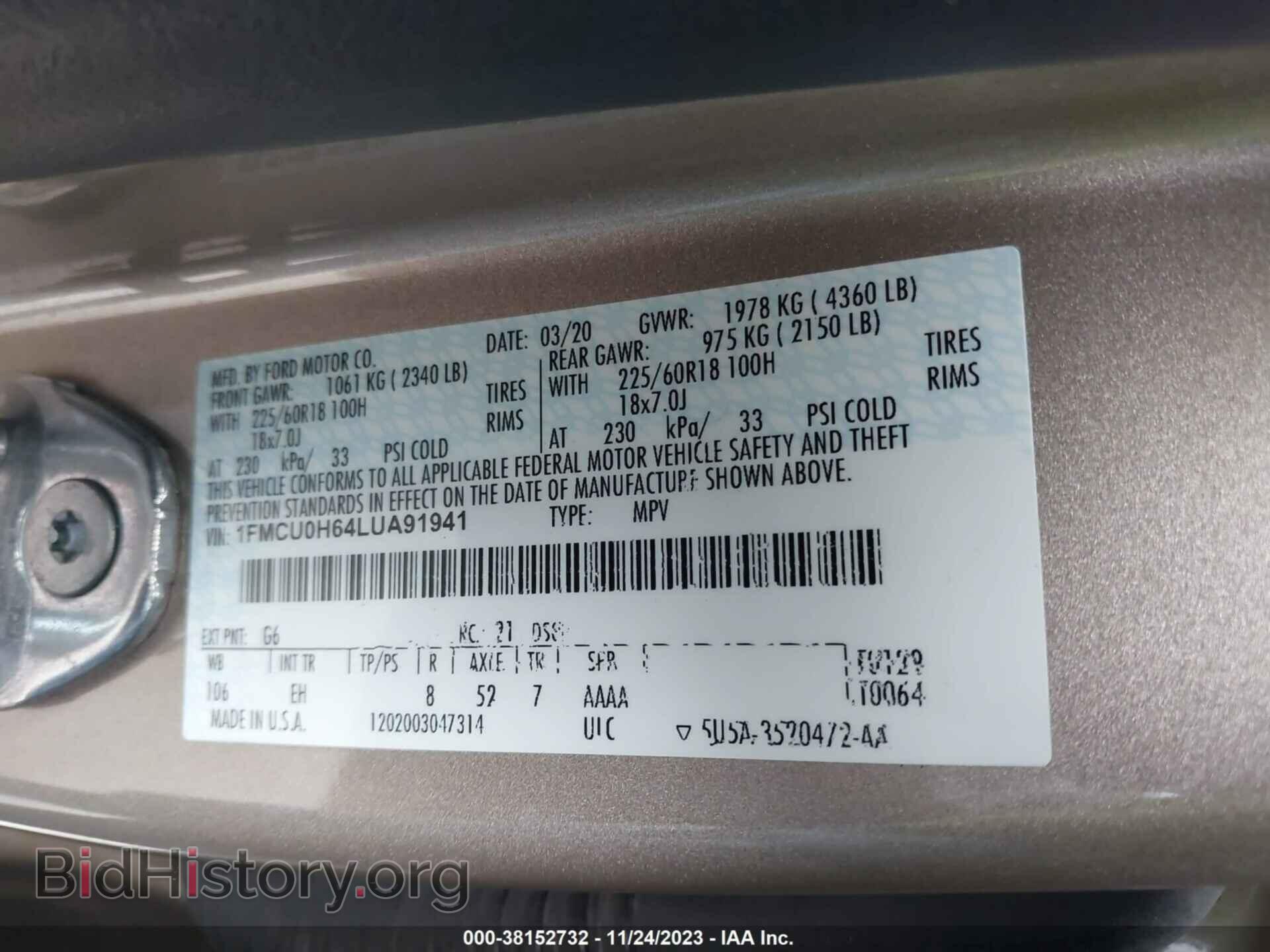 2020 FORD ESCAPE - VIN: 1FMCU0H64LUA91941 - Photo 9