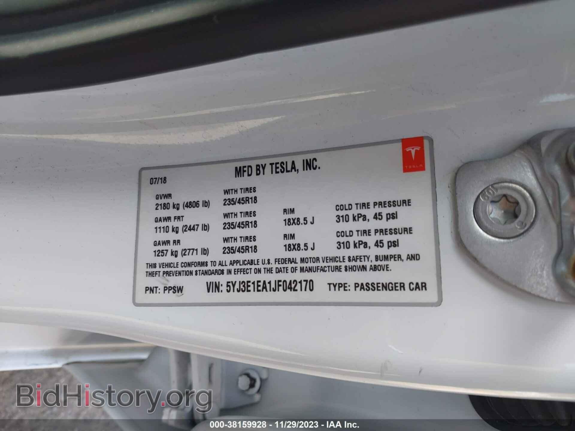 2018 TESLA MODEL 3 - VIN: 5YJ3E1EA1JF042170 - Photo 9