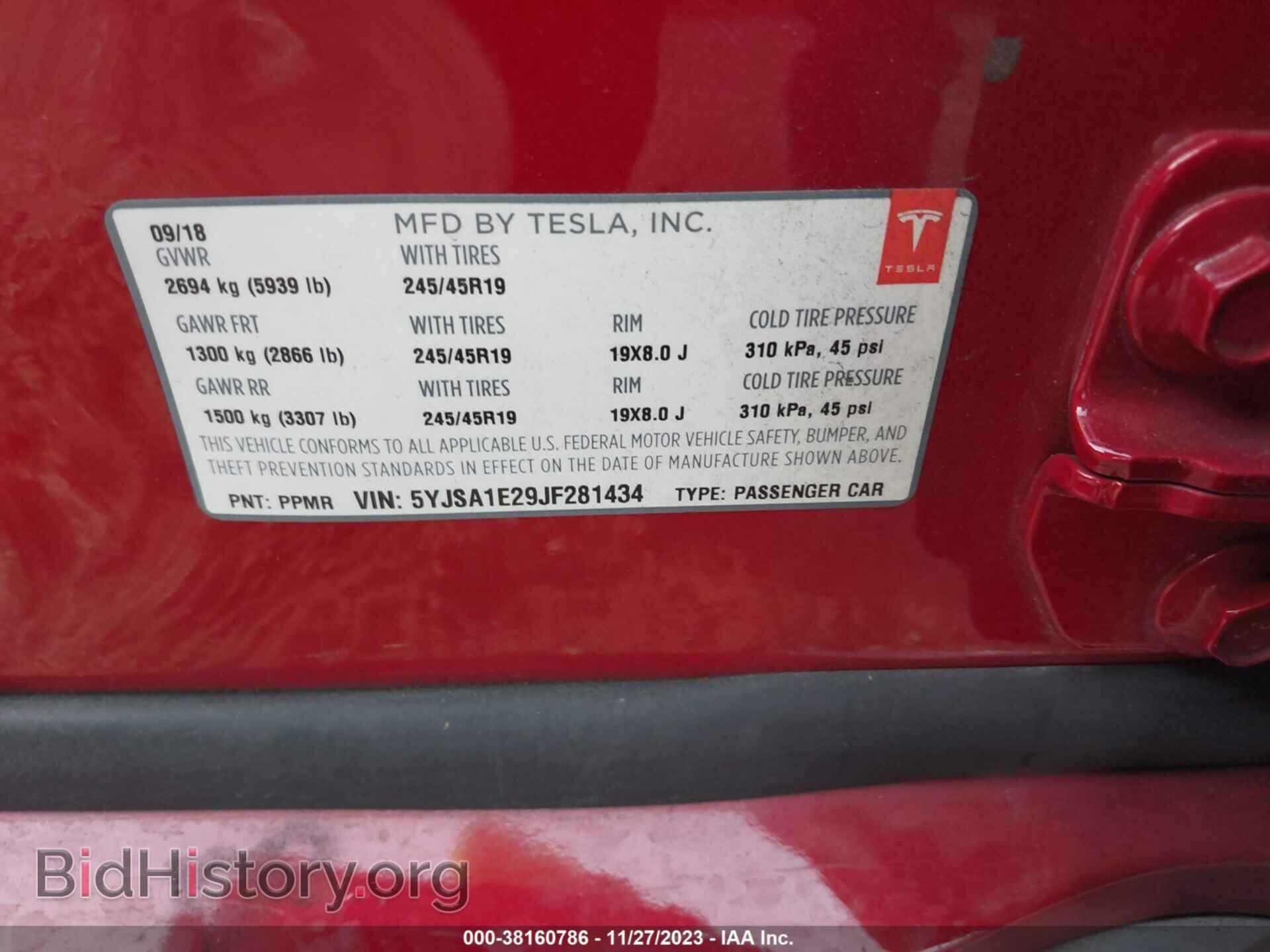 2018 TESLA MODEL S - VIN: 5YJSA1E29JF281434 - Фото 9