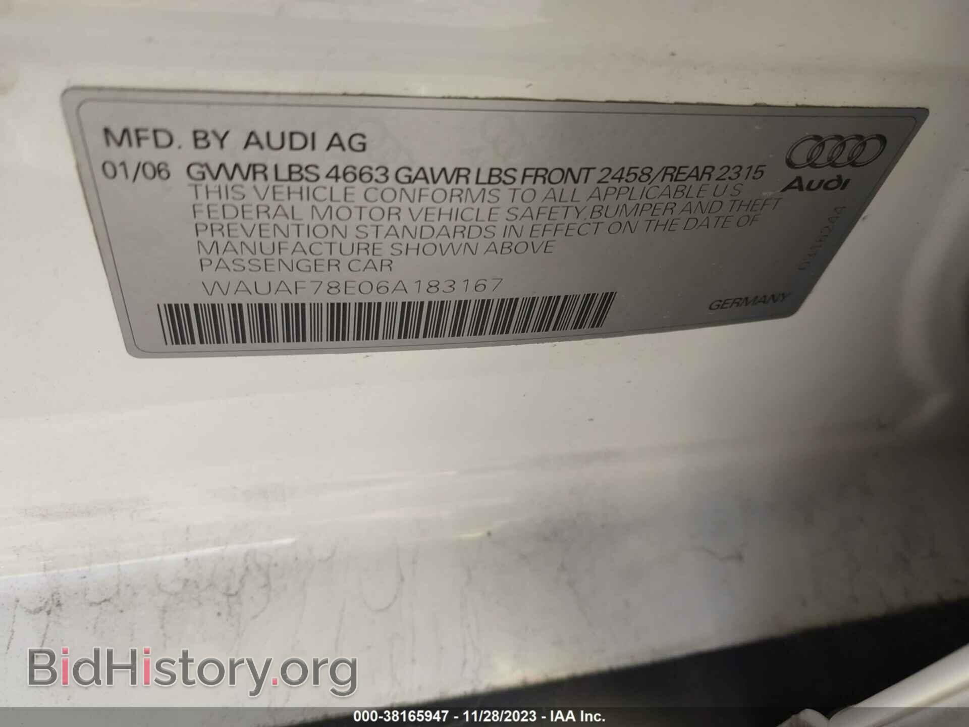 2006 AUDI A4 - VIN: WAUAF78E06A183167 - Фото 9