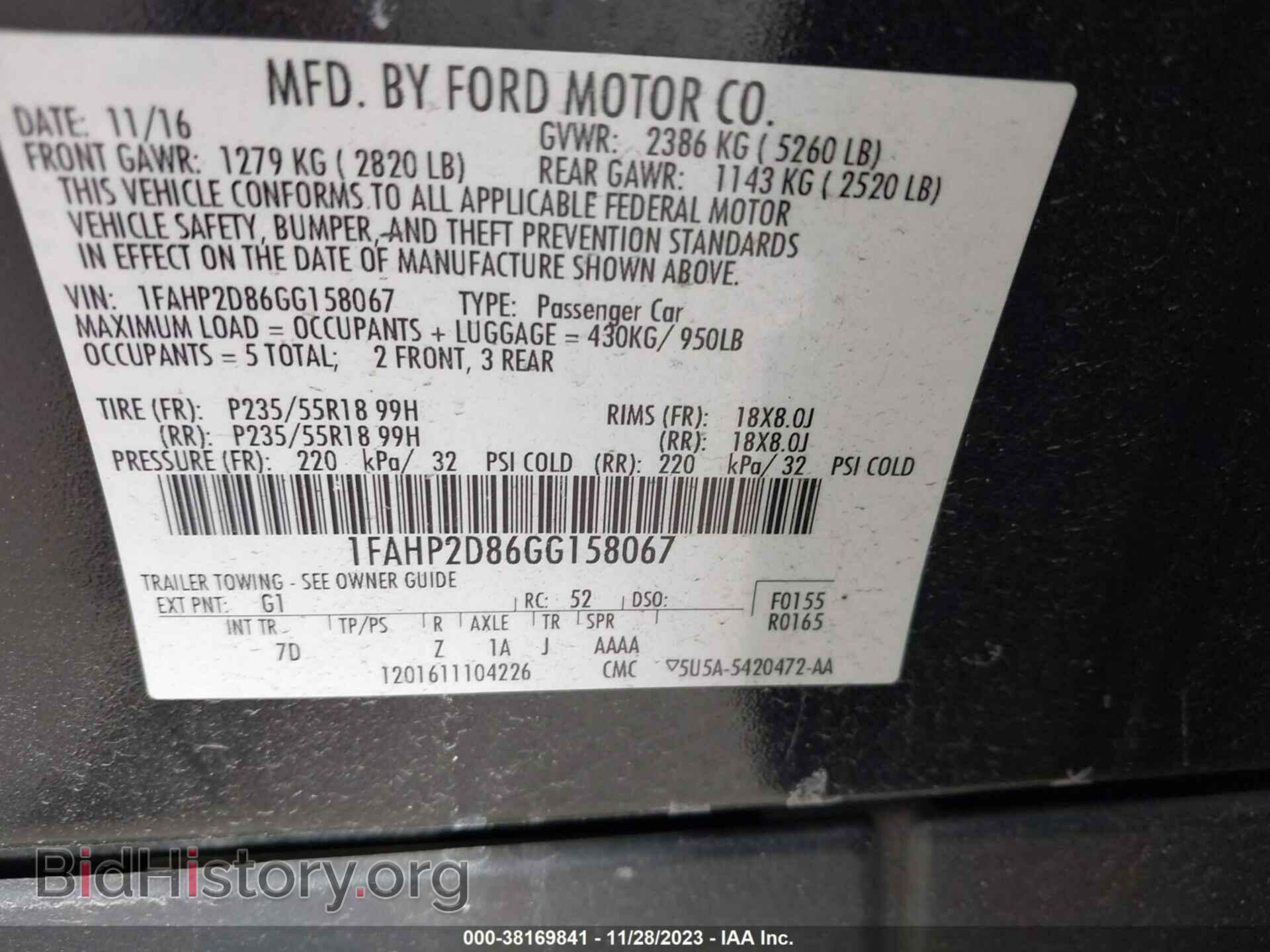 2016 FORD TAURUS - VIN: 1FAHP2D86GG158067 - Фото 9