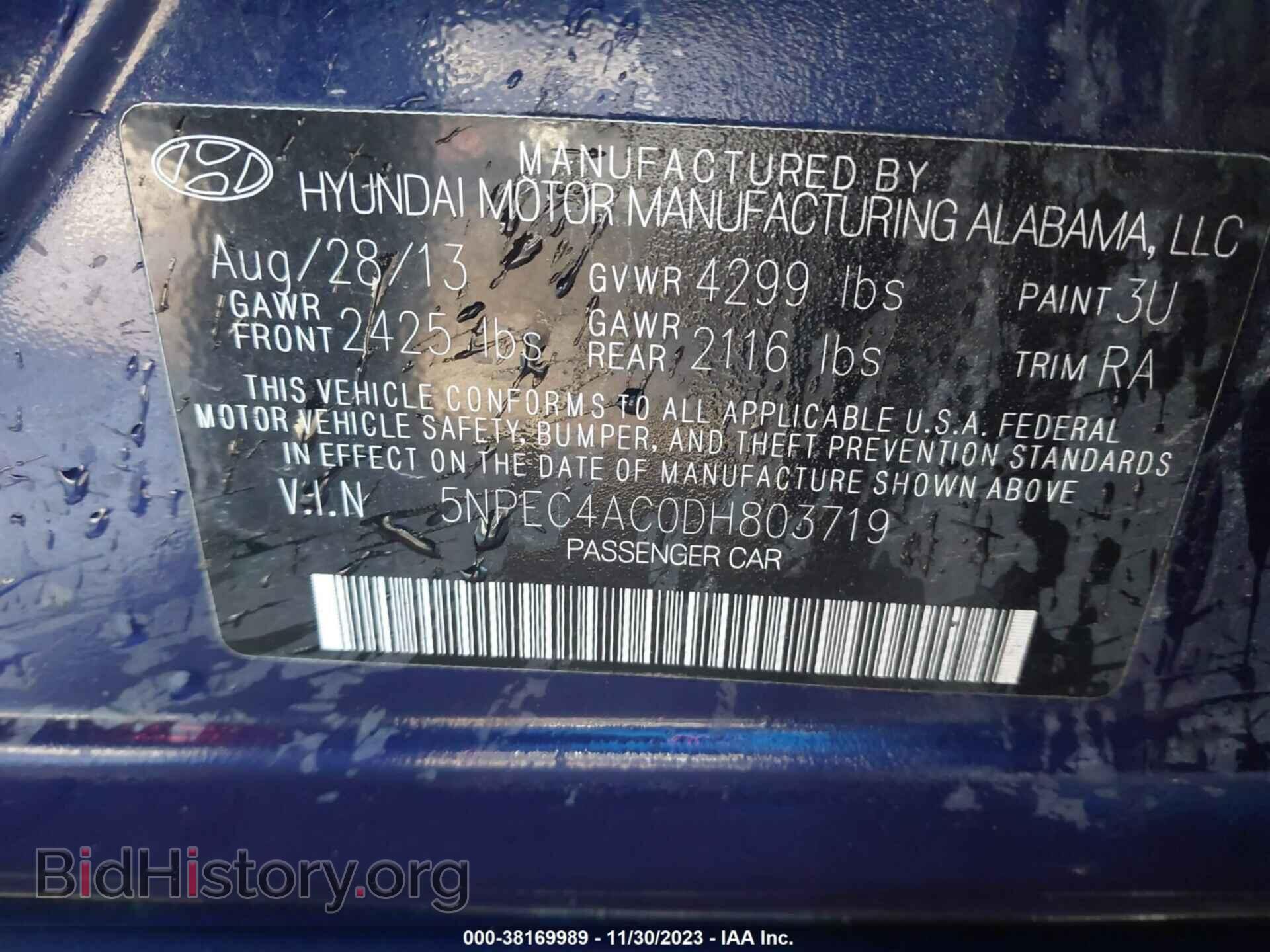 2013 HYUNDAI SONATA - VIN: 5NPEC4AC0DH803719 - Фото 9