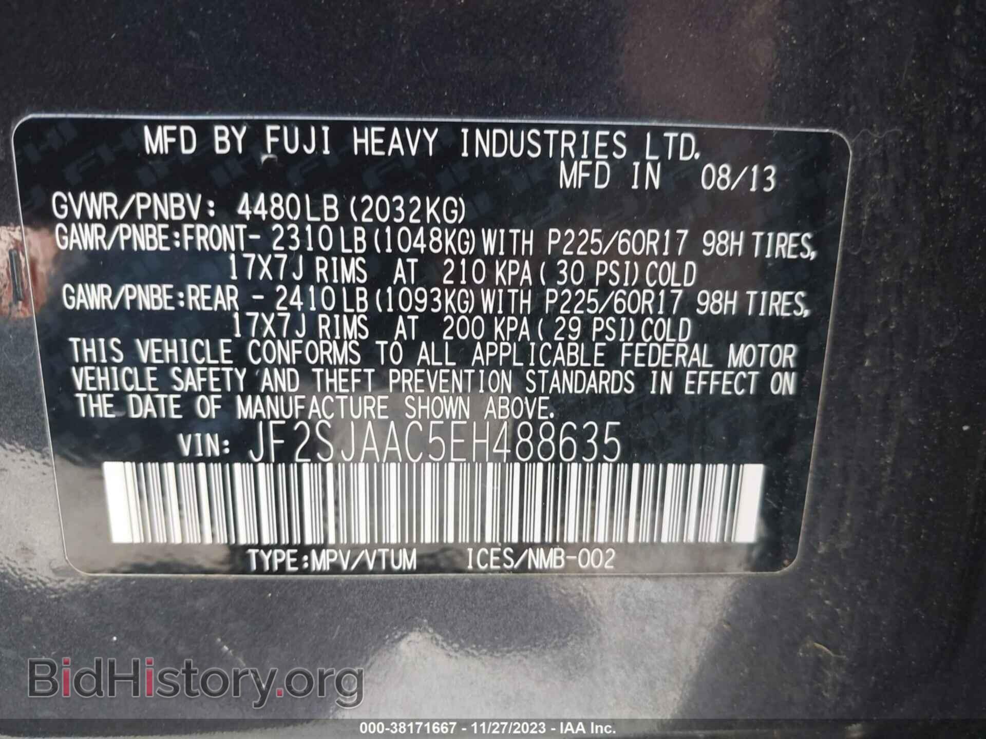 2014 SUBARU FORESTER - VIN: JF2SJAAC5EH488635 - Фото 9