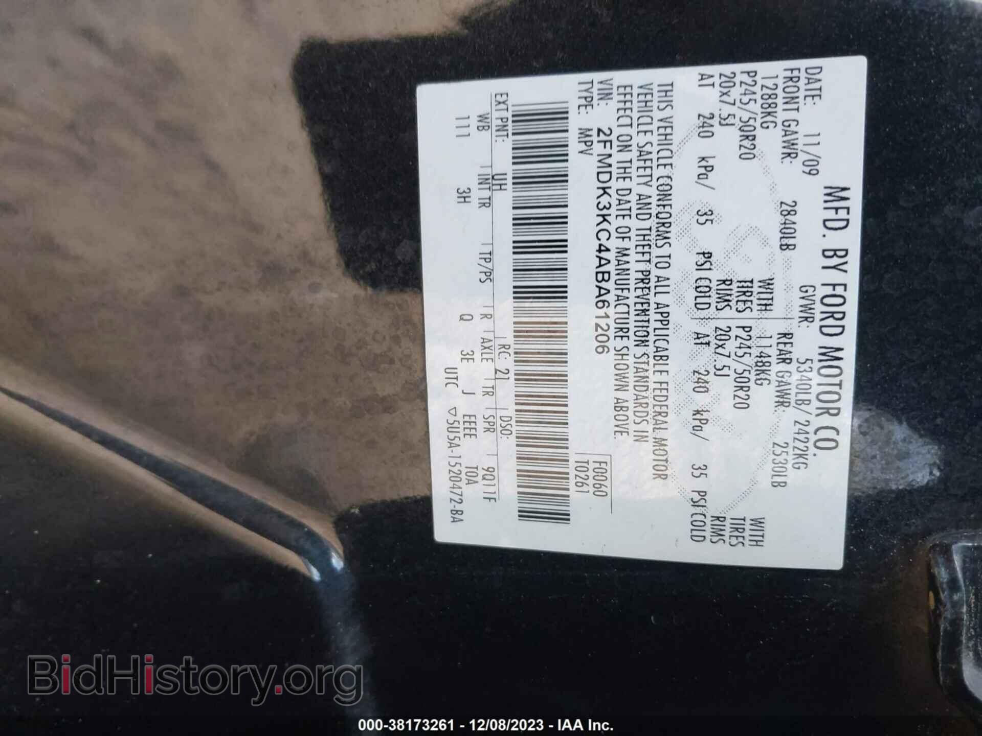 2010 FORD EDGE - VIN: 2FMDK3KC4ABA61206 - Фото 9