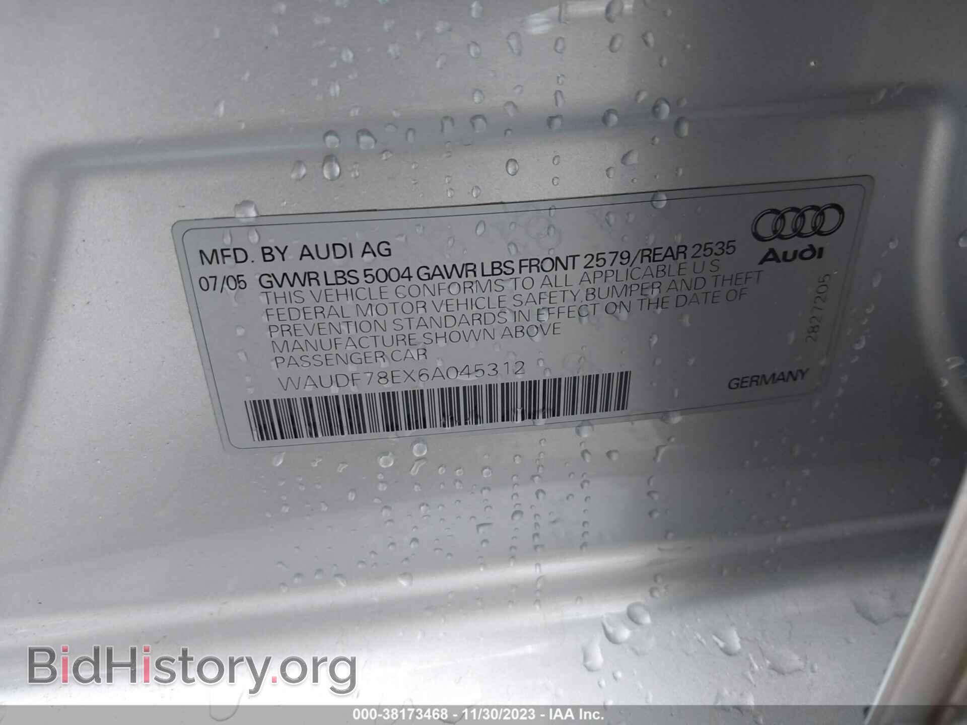 2006 AUDI A4 - VIN: WAUDF78EX6A045312 - Фото 9