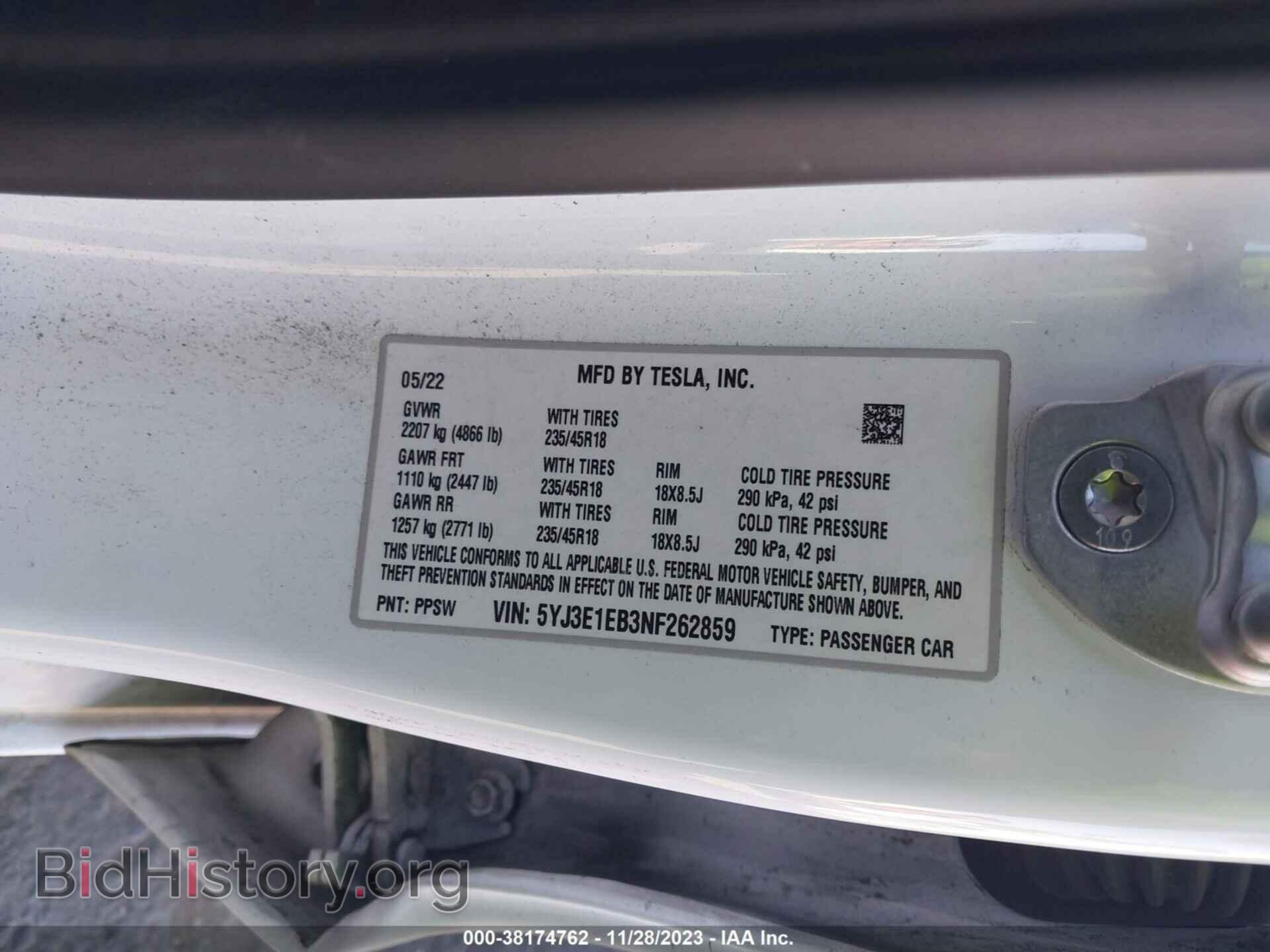 2022 TESLA MODEL 3 - VIN: 5YJ3E1EB3NF262859 - Фото 9