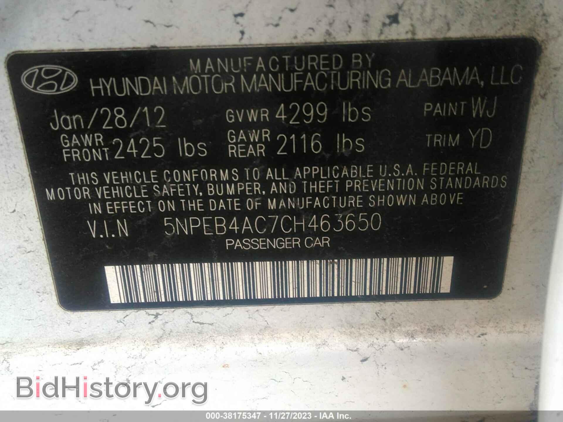 2012 HYUNDAI SONATA - VIN: 5NPEB4AC7CH463650 - Фото 9