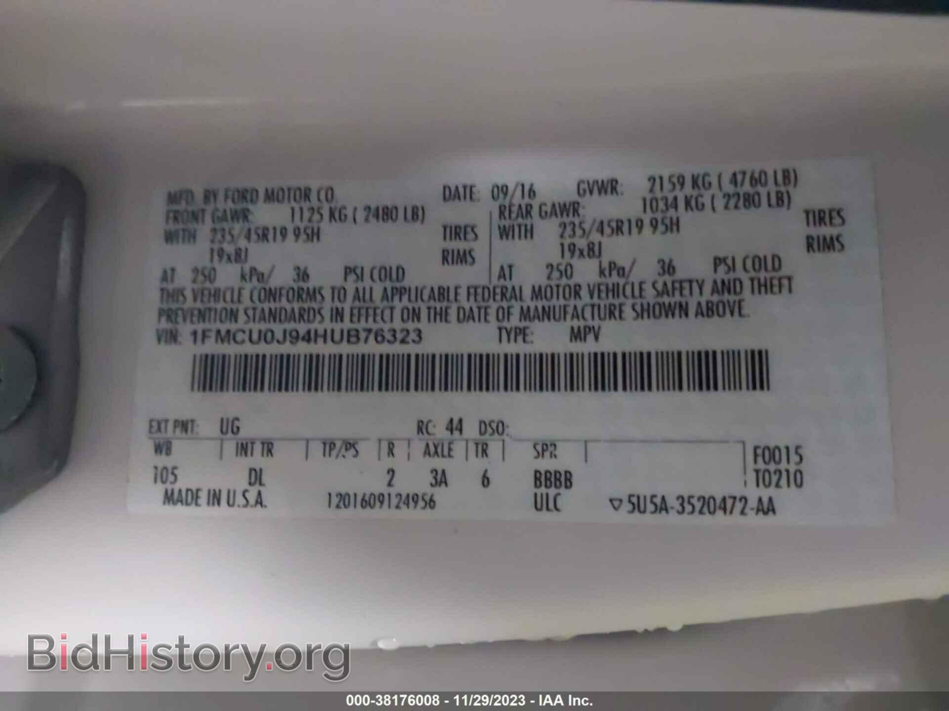 2017 FORD ESCAPE - VIN: 1FMCU0J94HUB76323 - Photo 9