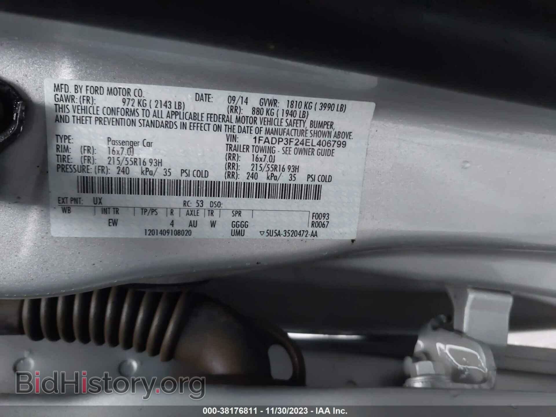 2014 FORD FOCUS - VIN: 1FADP3F24EL406799 - Фото 9