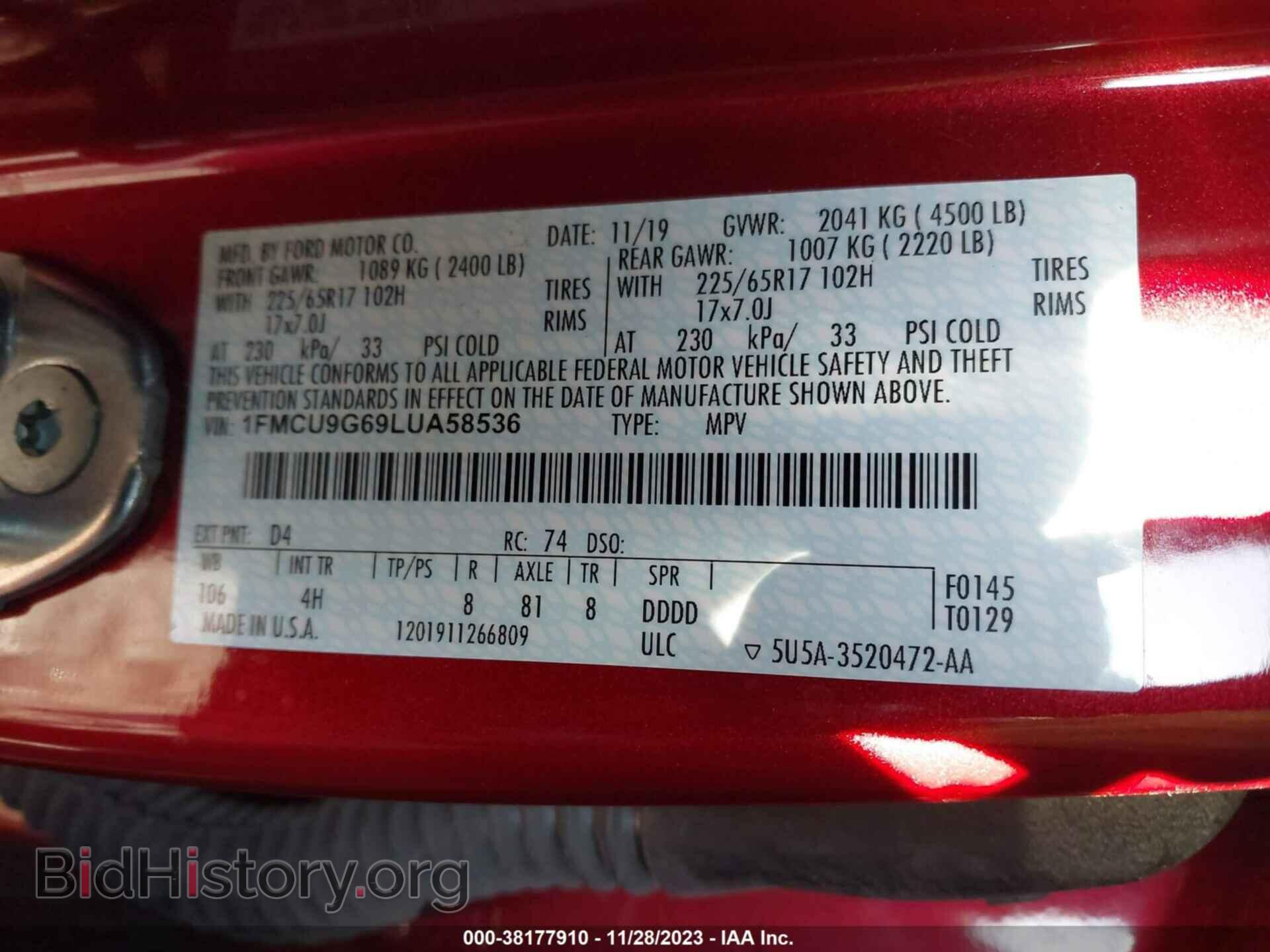 2020 FORD ESCAPE - VIN: 1FMCU9G69LUA58536 - Photo 9