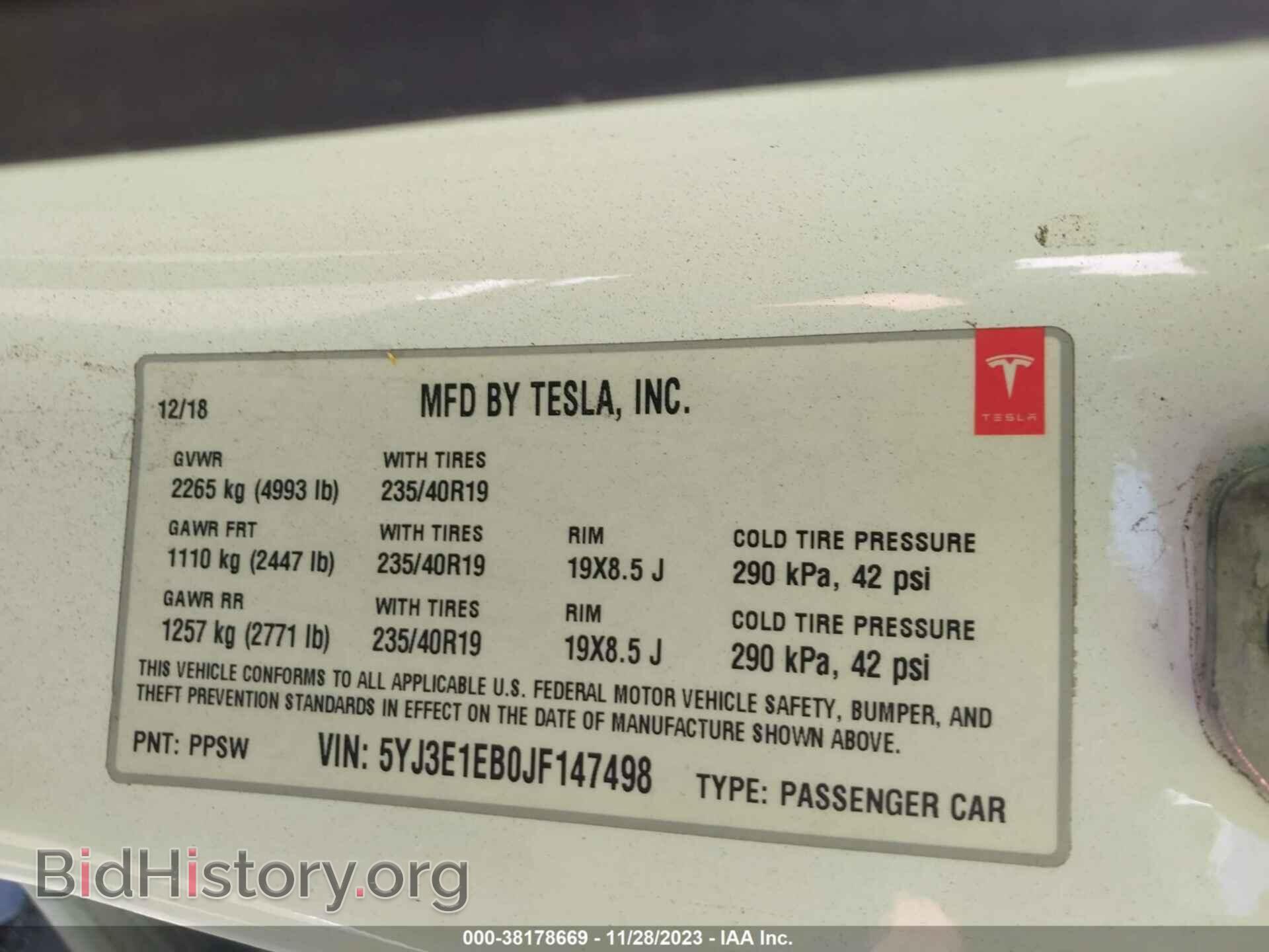 2018 TESLA MODEL 3 - VIN: 5YJ3E1EB0JF147498 - Фото 9
