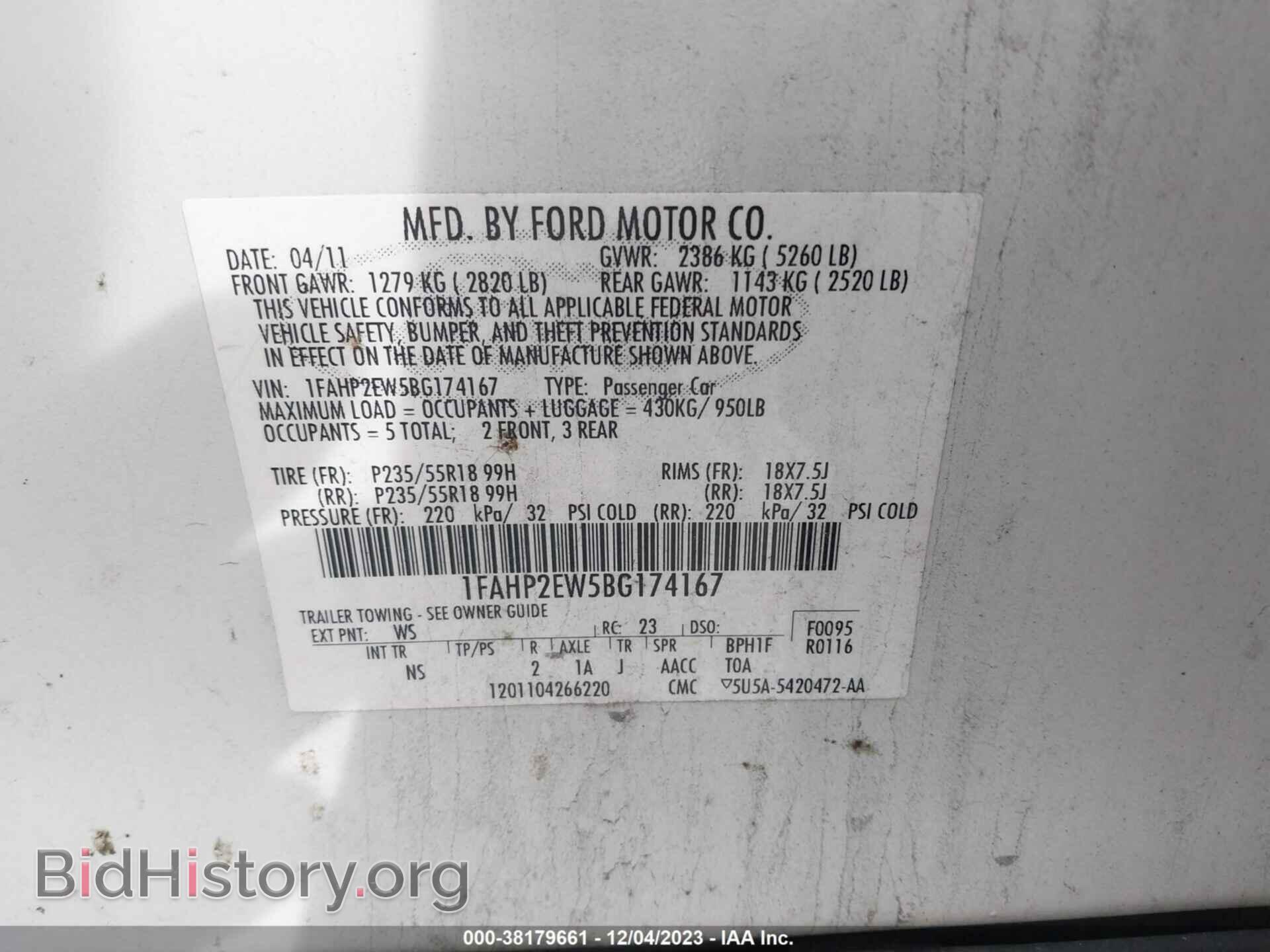 2011 FORD TAURUS - VIN: 1FAHP2EW5BG174167 - Фото 9