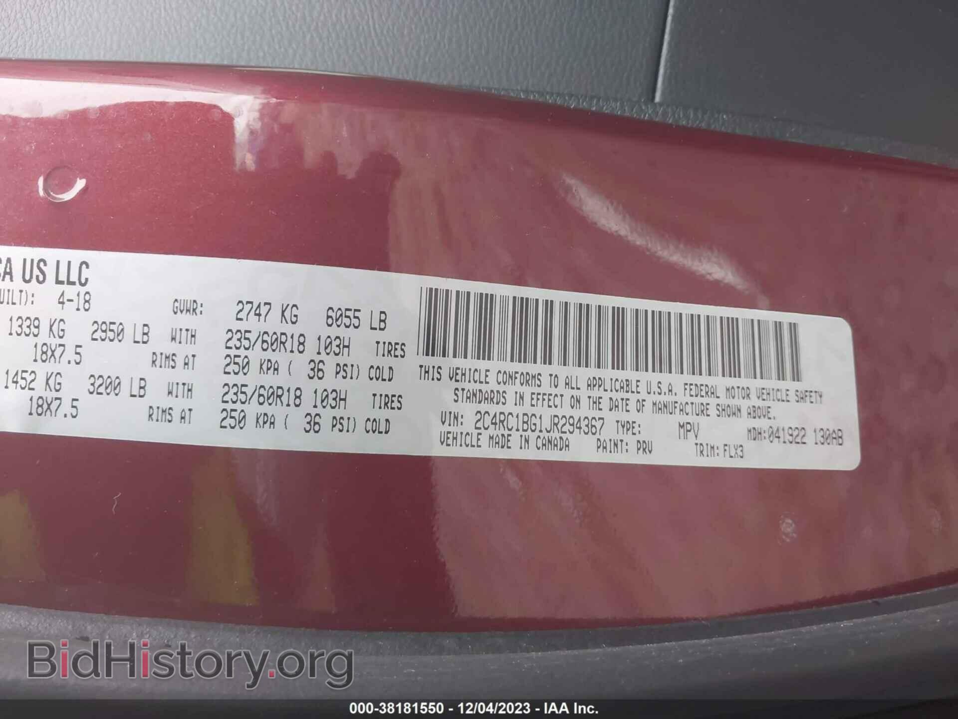 2018 CHRYSLER PACIFICA - VIN: 2C4RC1BG1JR294367 - Фото 9