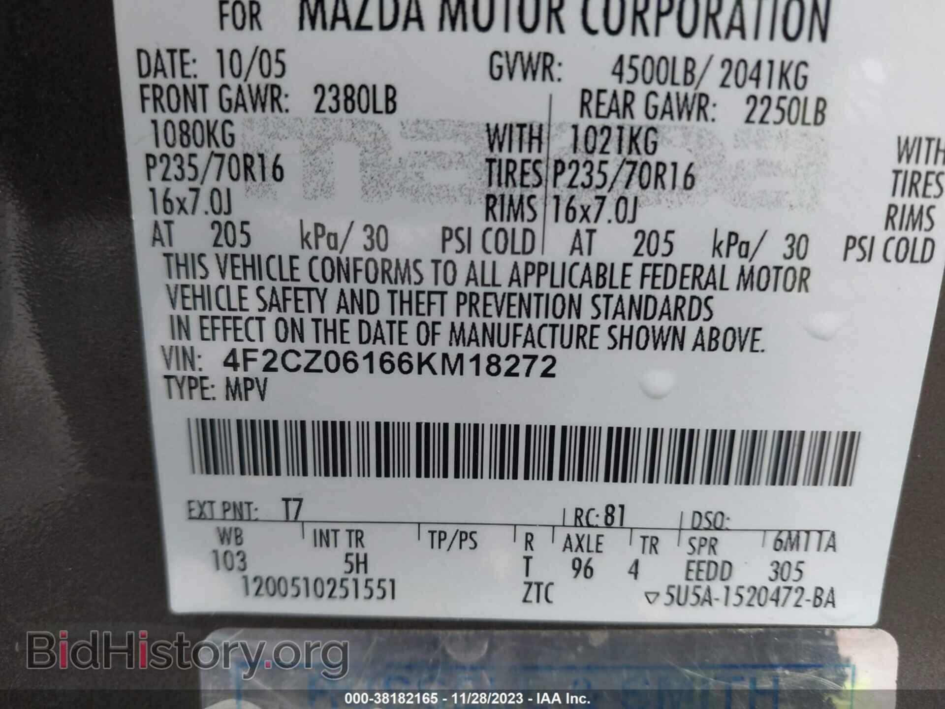2006 MAZDA TRIBUTE - VIN: 4F2CZ06166KM18272 - Фото 9