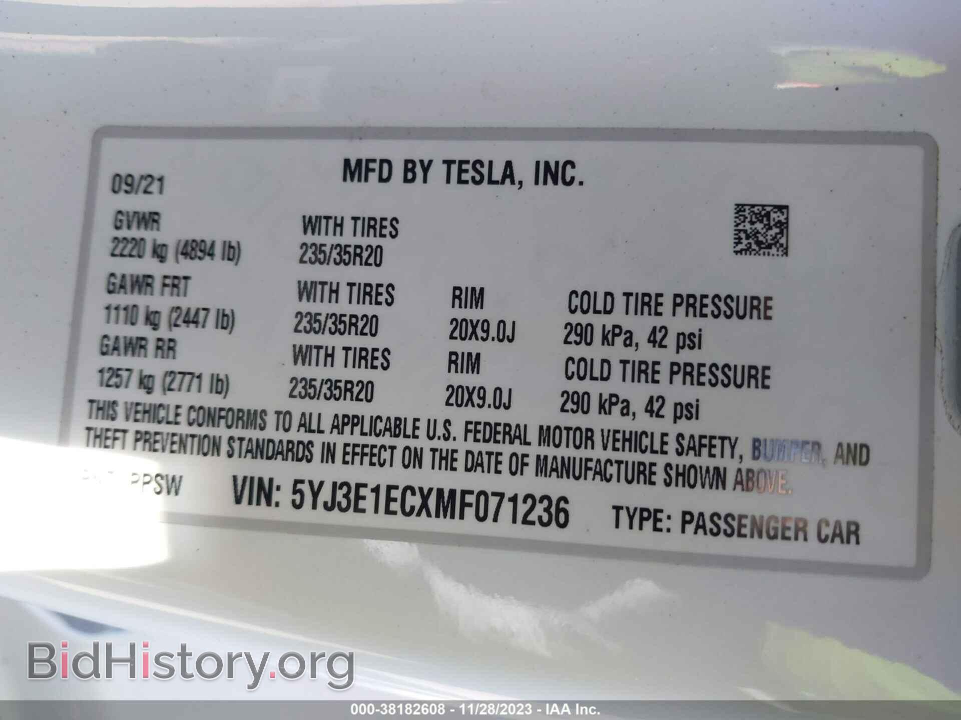 2021 TESLA MODEL 3 - VIN: 5YJ3E1ECXMF071236 - Фото 9