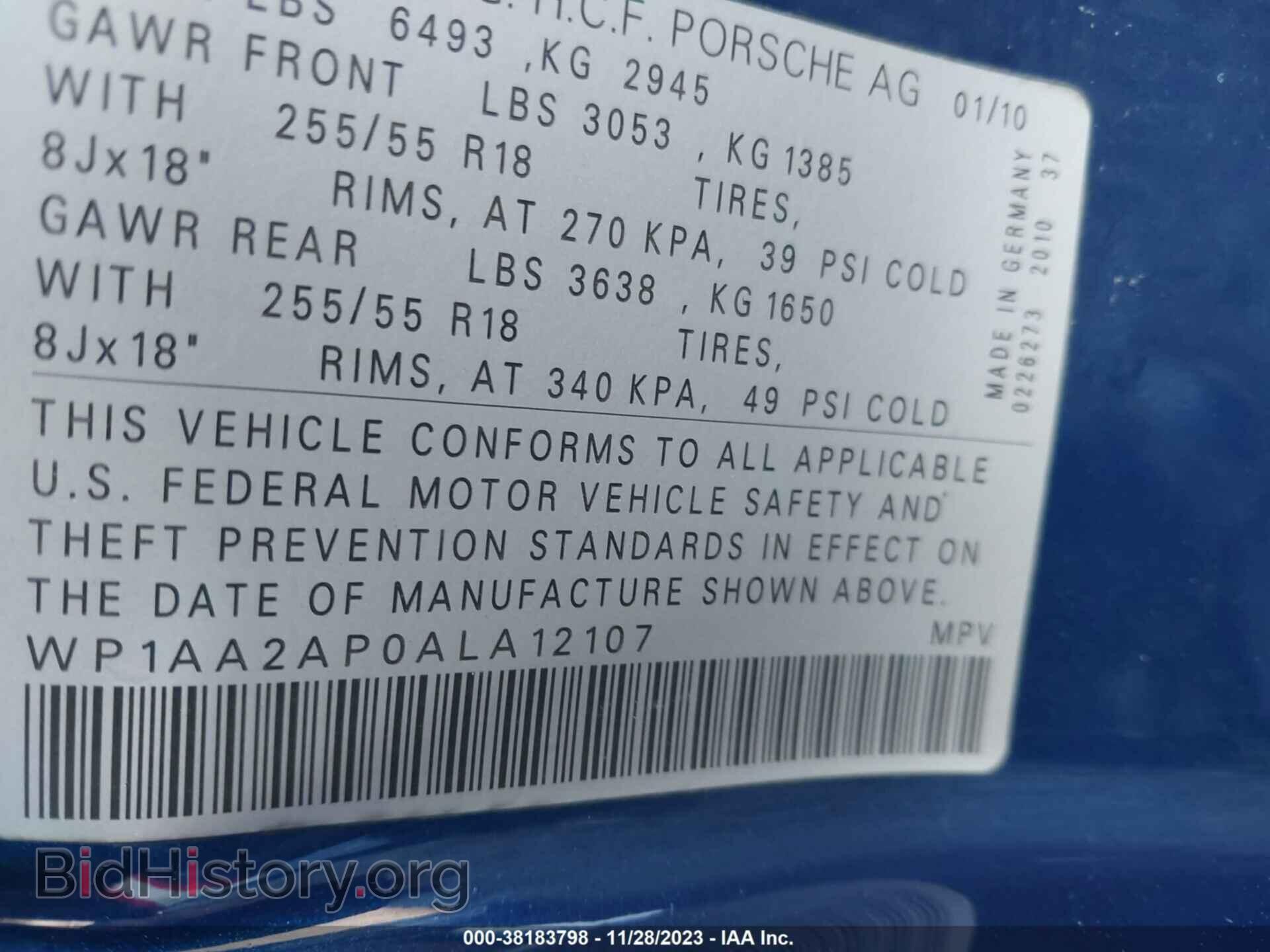 2010 PORSCHE CAYENNE - VIN: WP1AA2AP0ALA12107 - Фото 9