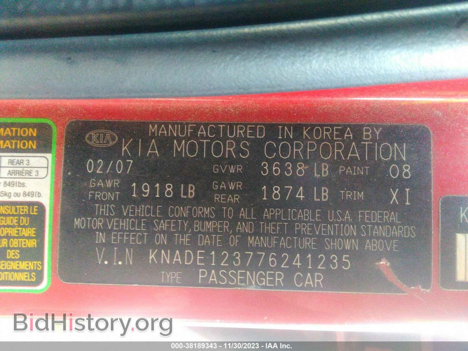 2007 KIA RIO - VIN: KNADE123776241235 - Photo 9