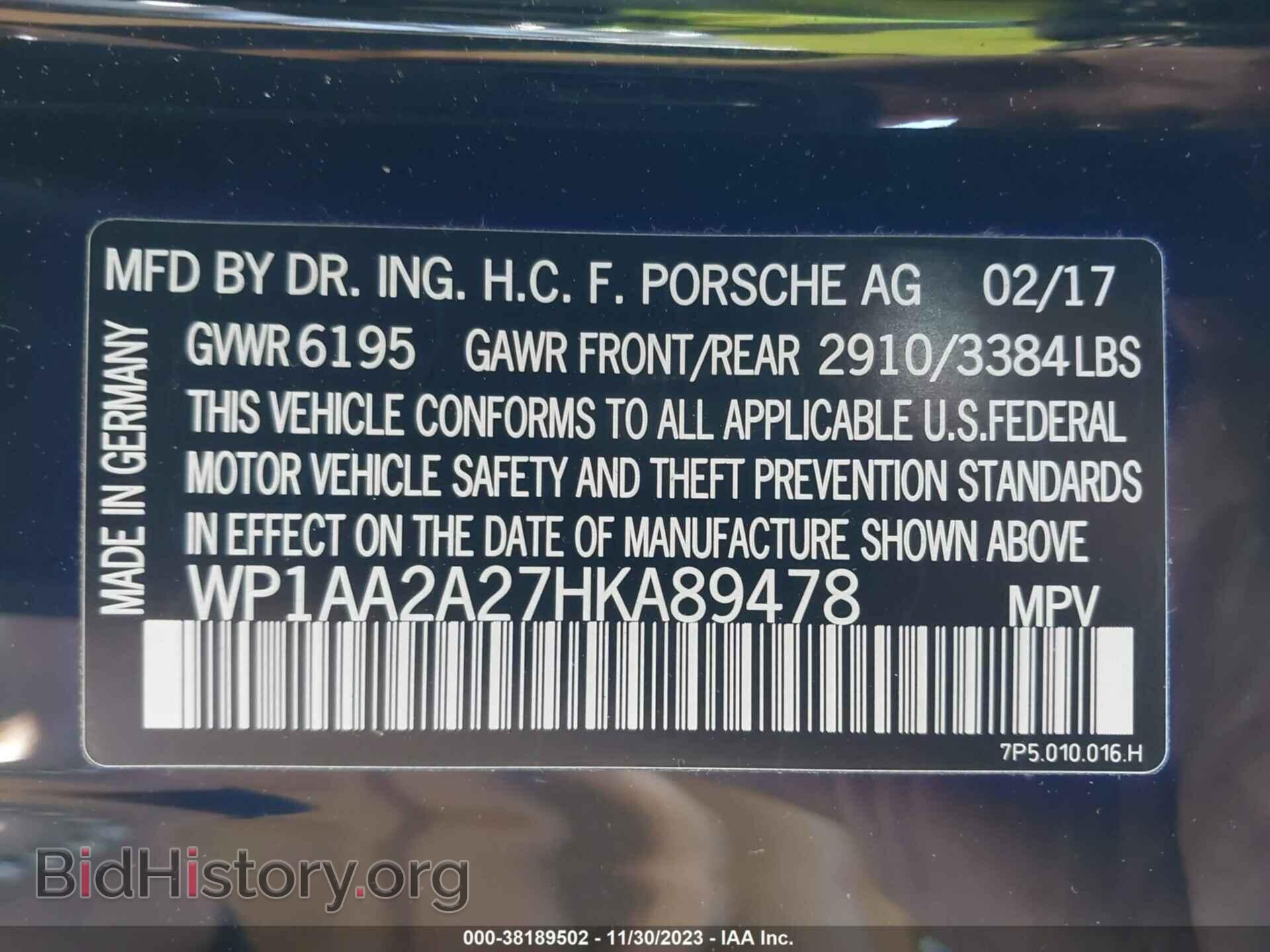 2017 PORSCHE CAYENNE - VIN: WP1AA2A27HKA89478 - Фото 9