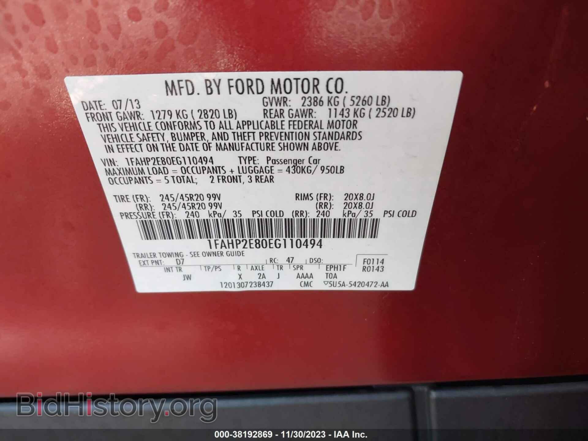 2014 FORD TAURUS - VIN: 1FAHP2E80EG110494 - Фото 9