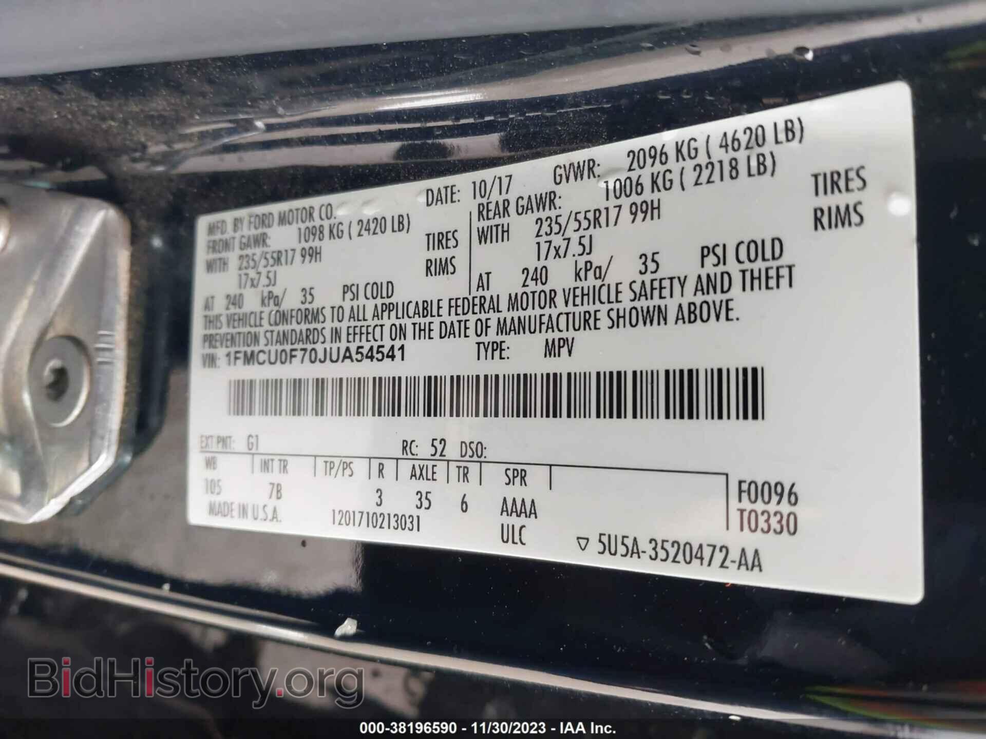 2018 FORD ESCAPE - VIN: 1FMCU0F70JUA54541 - Photo 9