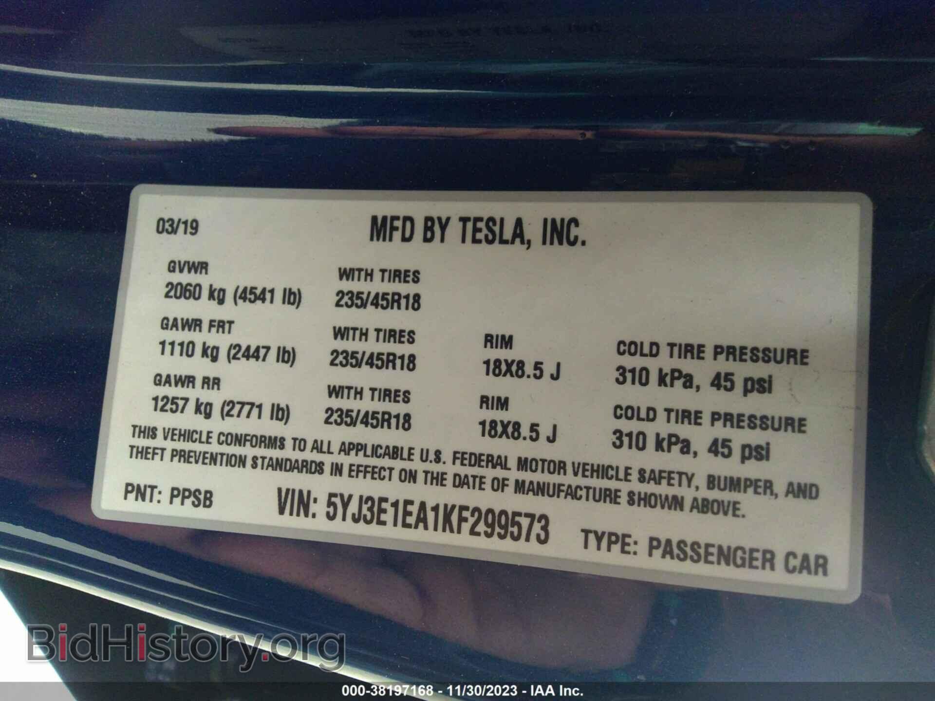2019 TESLA MODEL 3 - VIN: 5YJ3E1EA1KF299573 - Фото 9