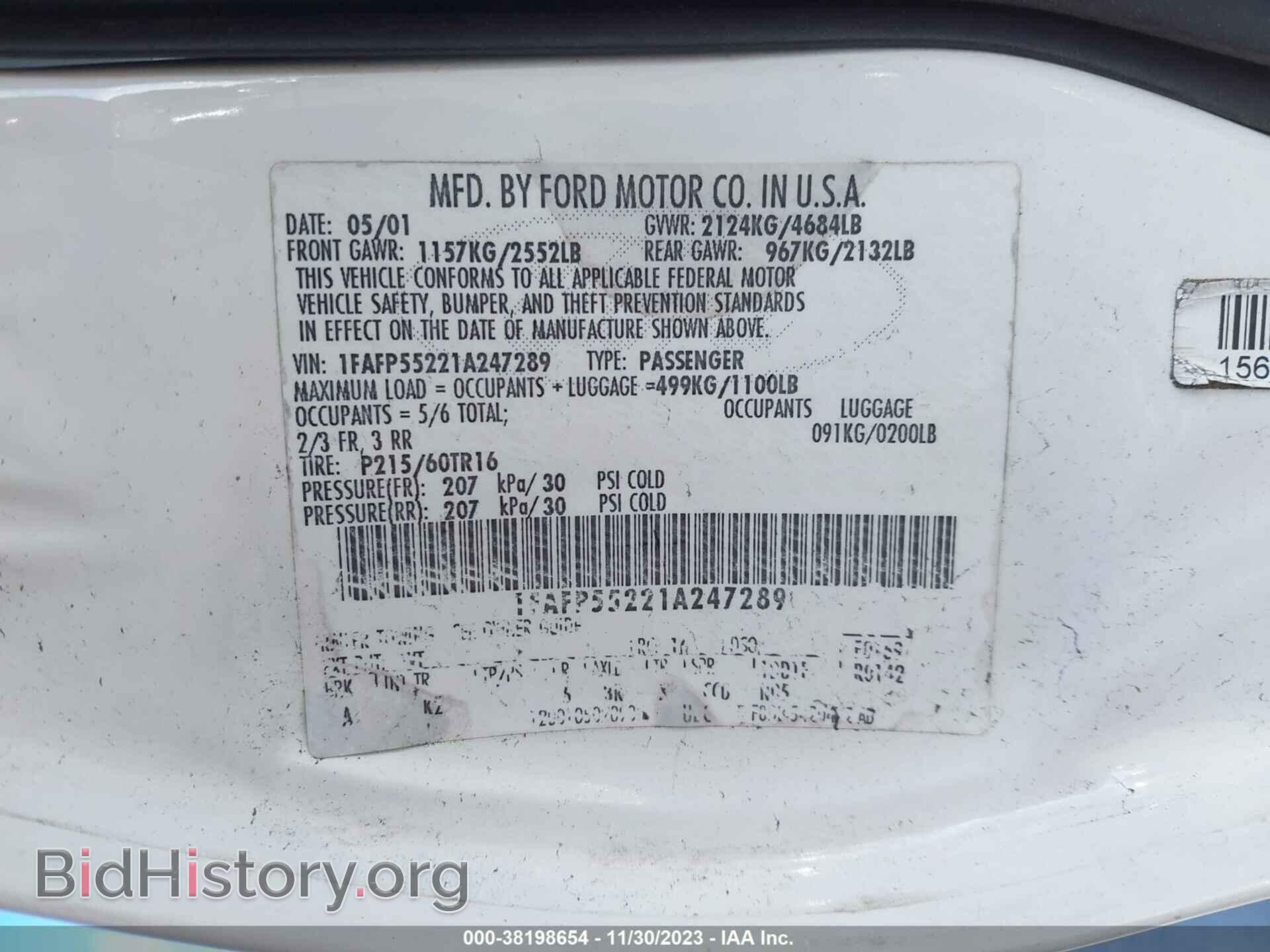 2001 FORD TAURUS - VIN: 1FAFP55221A247289 - Photo 9