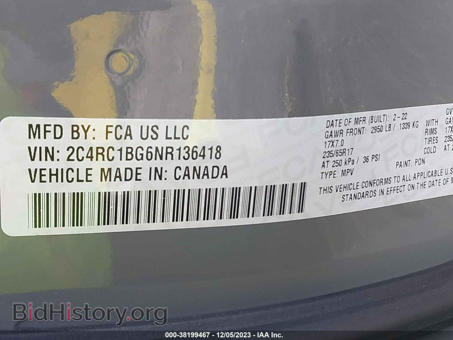 2022 CHRYSLER PACIFICA - VIN: 2C4RC1BG6NR136418 - Фото 9