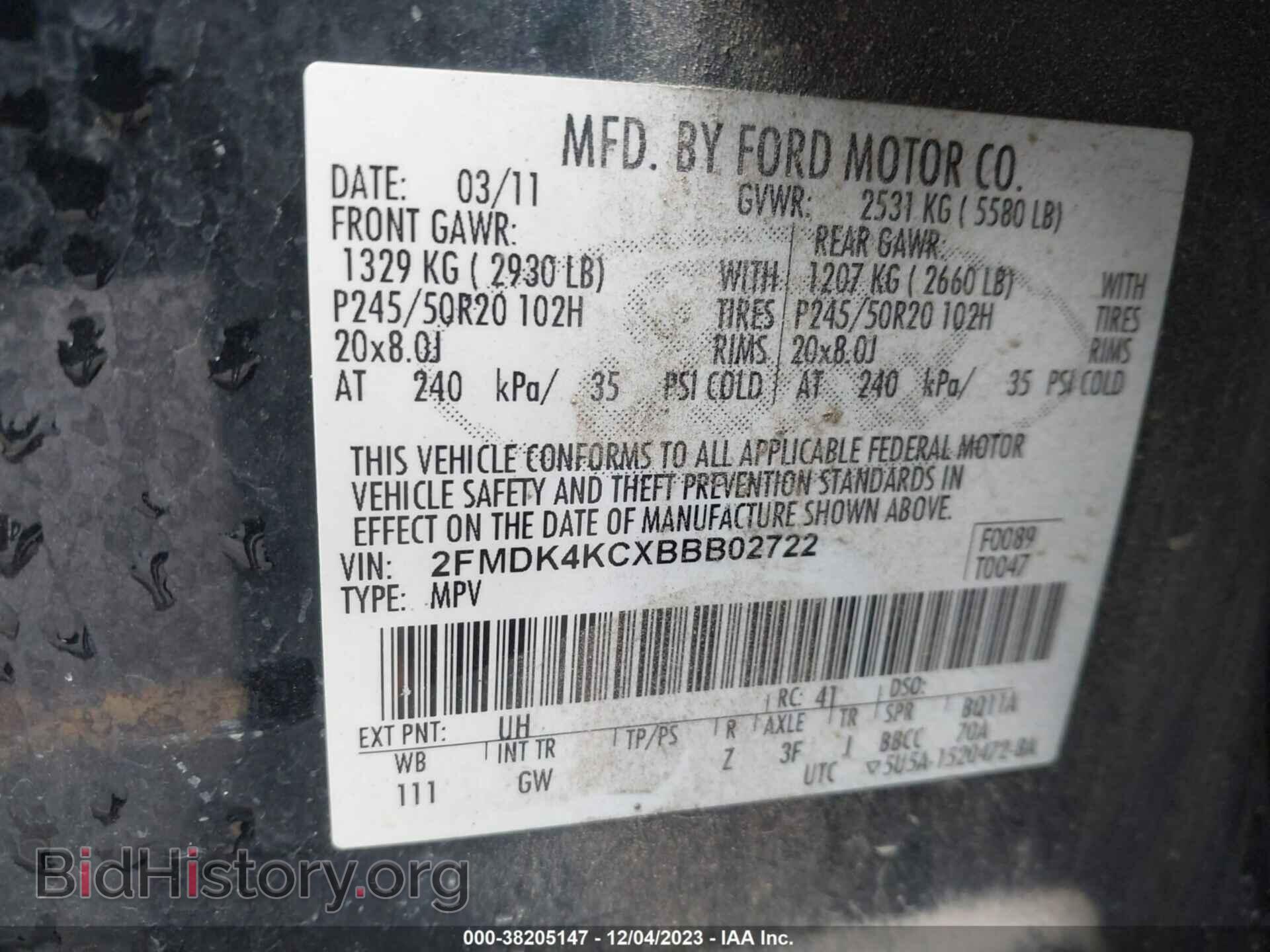 2011 FORD EDGE - VIN: 2FMDK4KCXBBB02722 - Фото 9
