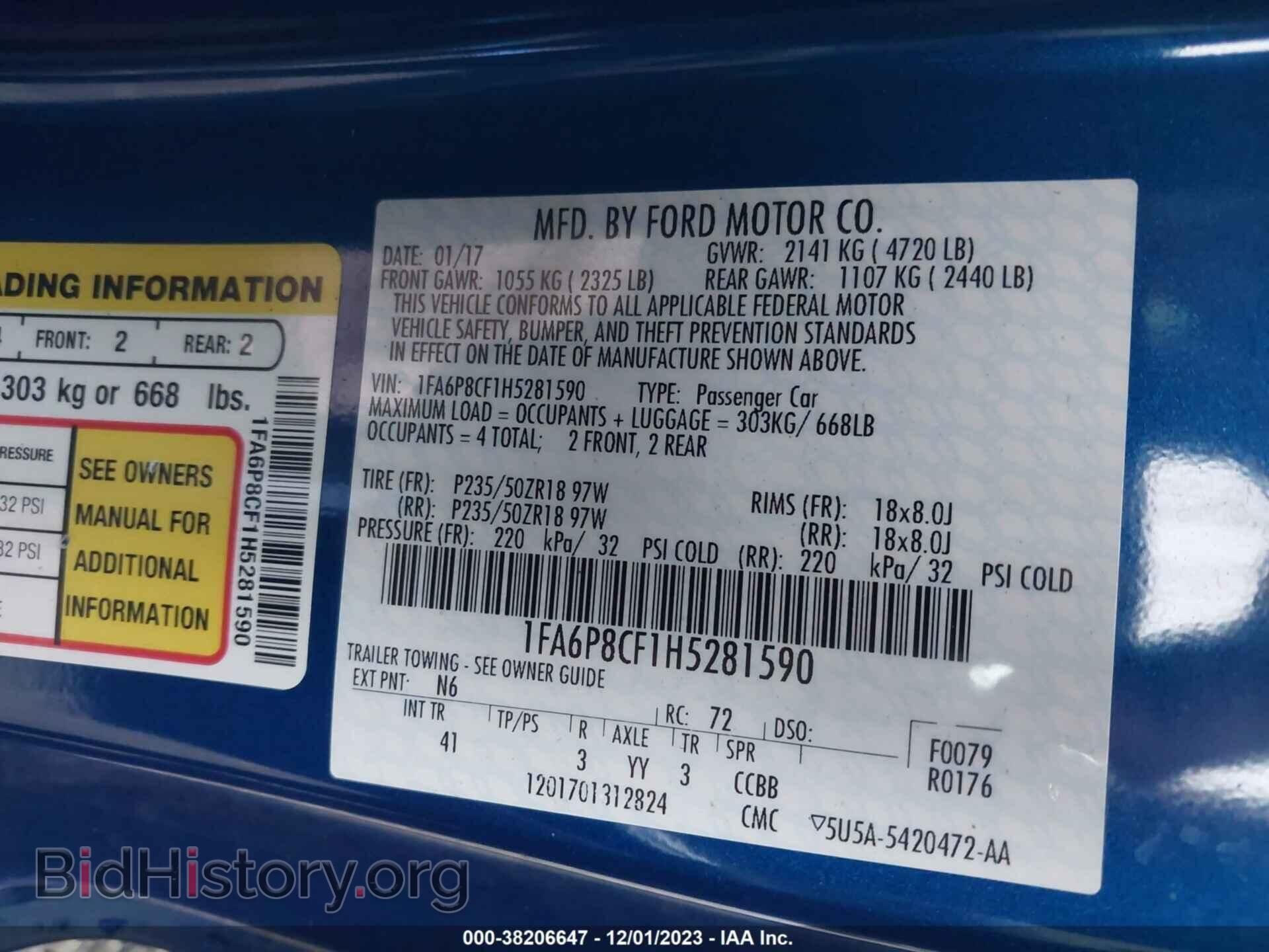 2017 FORD MUSTANG - VIN: 1FA6P8CF1H5281590 - Фото 9