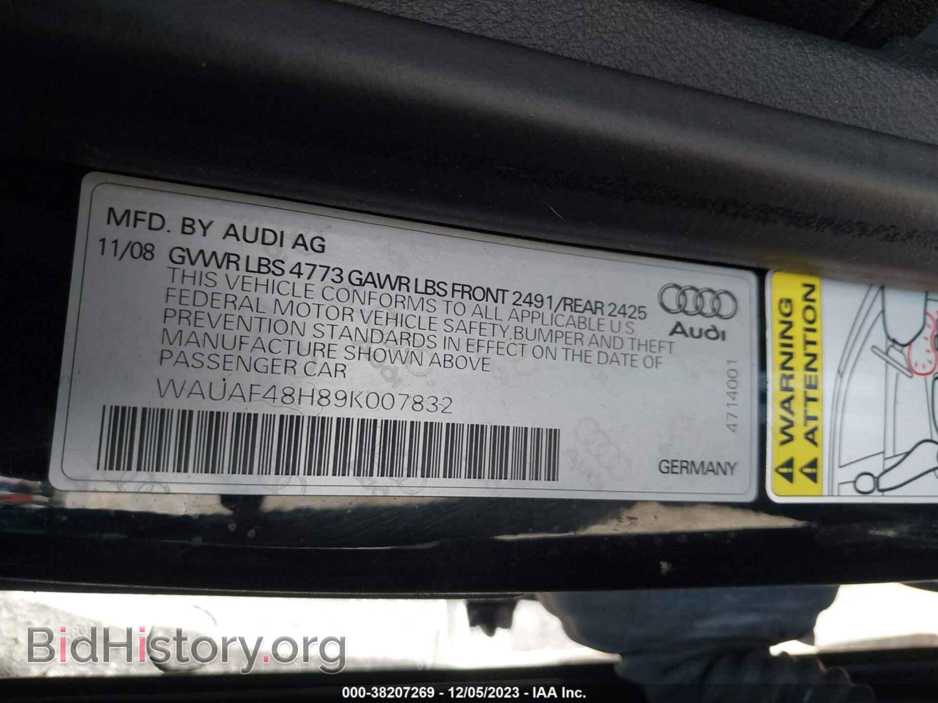 2009 AUDI A4 - VIN: WAUAF48H89K007832 - Фото 9
