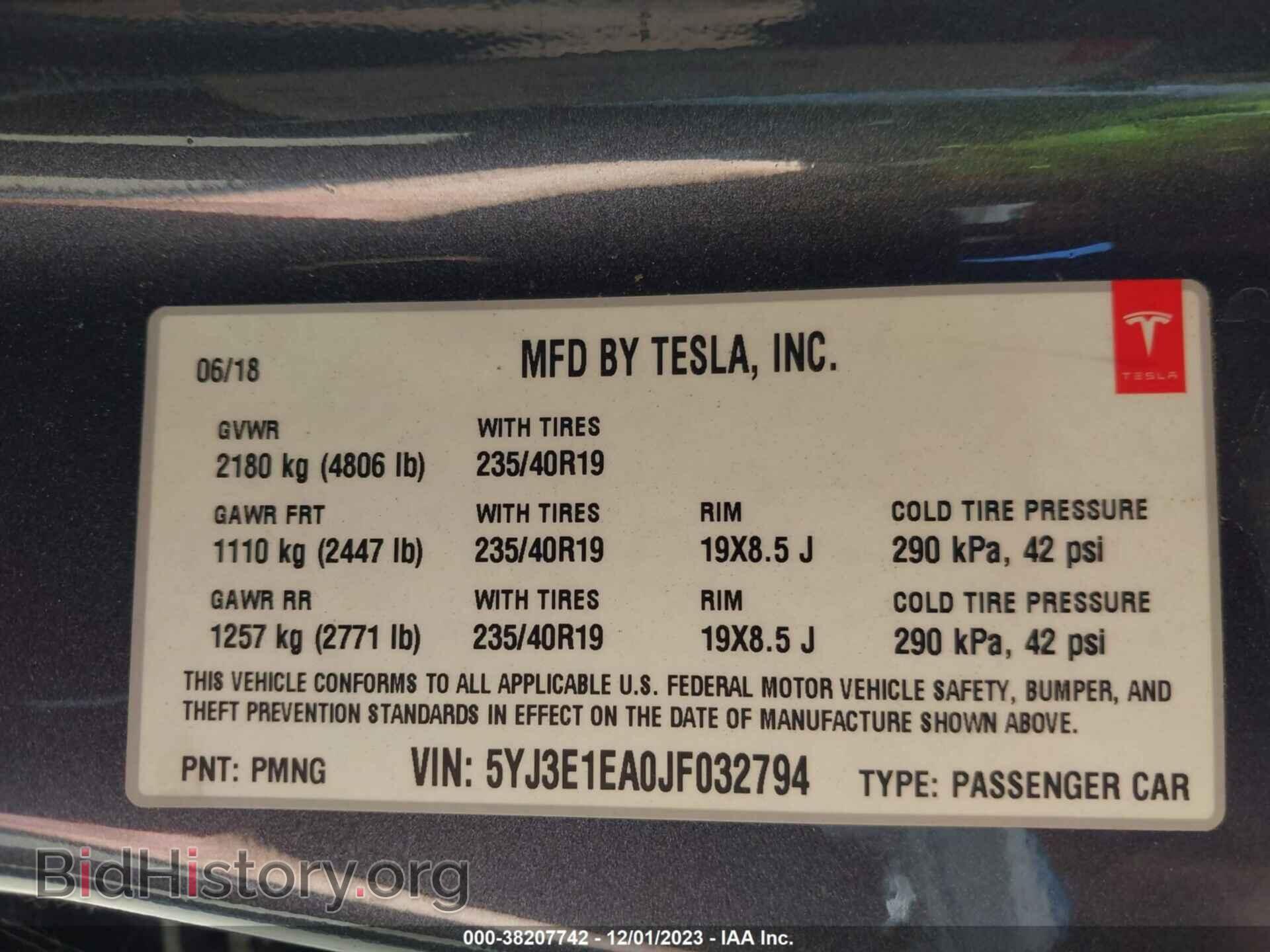 2018 TESLA MODEL 3 - VIN: 5YJ3E1EA0JF032794 - Фото 9