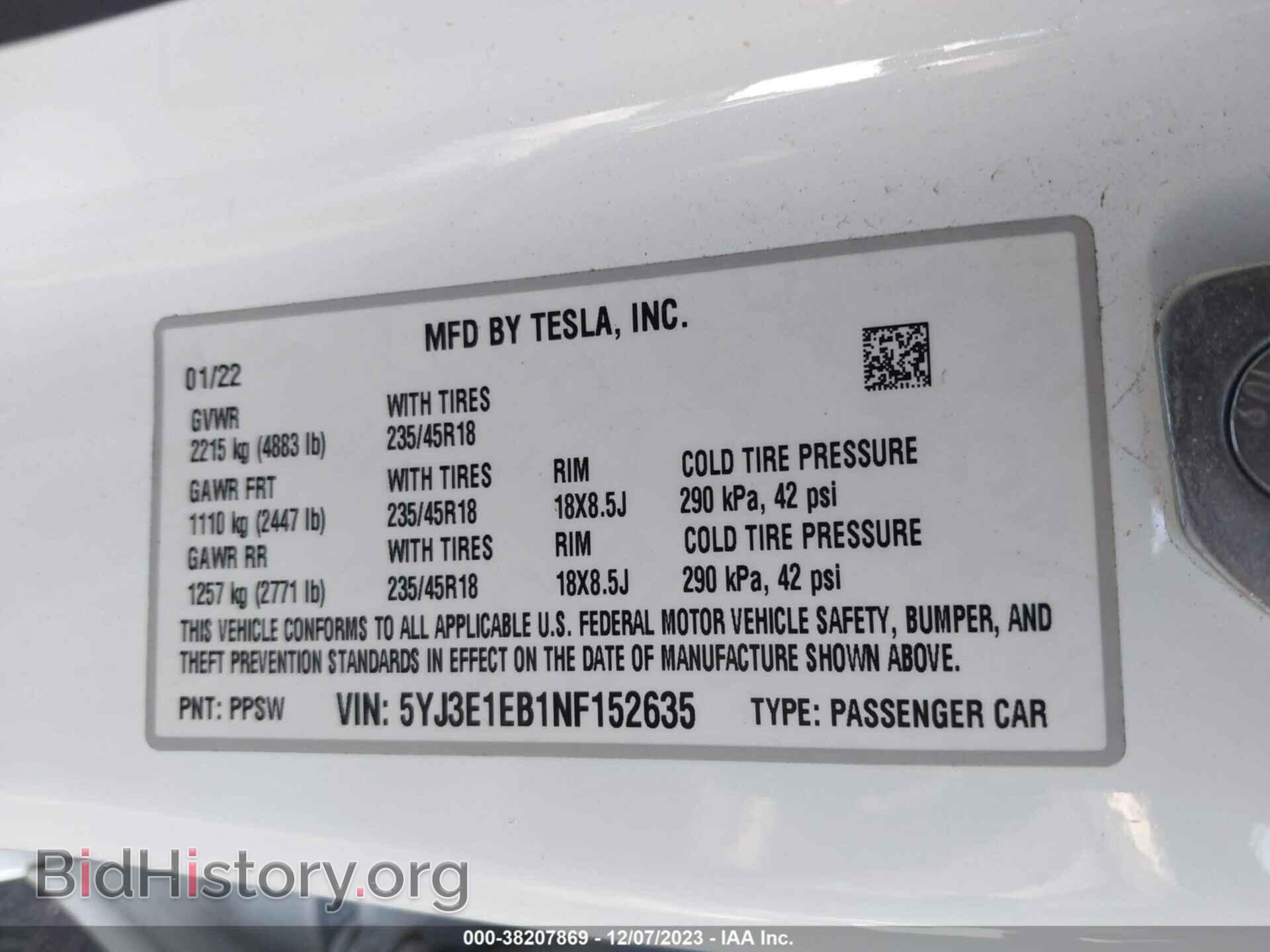 2022 TESLA MODEL 3 - VIN: 5YJ3E1EB1NF152635 - Фото 9