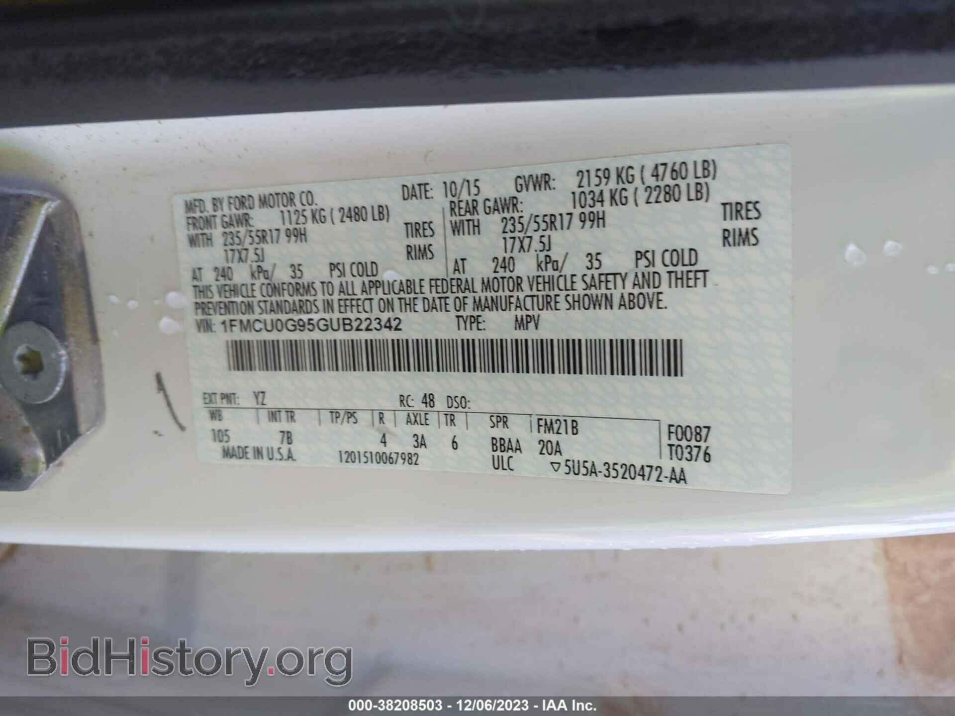 2016 FORD ESCAPE - VIN: 1FMCU0G95GUB22342 - Фото 9
