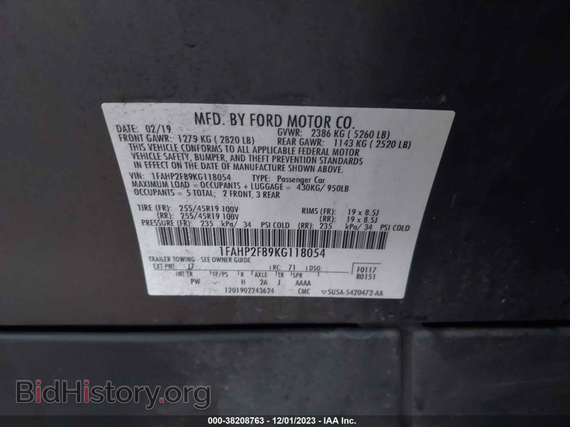 2019 FORD TAURUS - VIN: 1FAHP2F89KG118054 - Фото 9