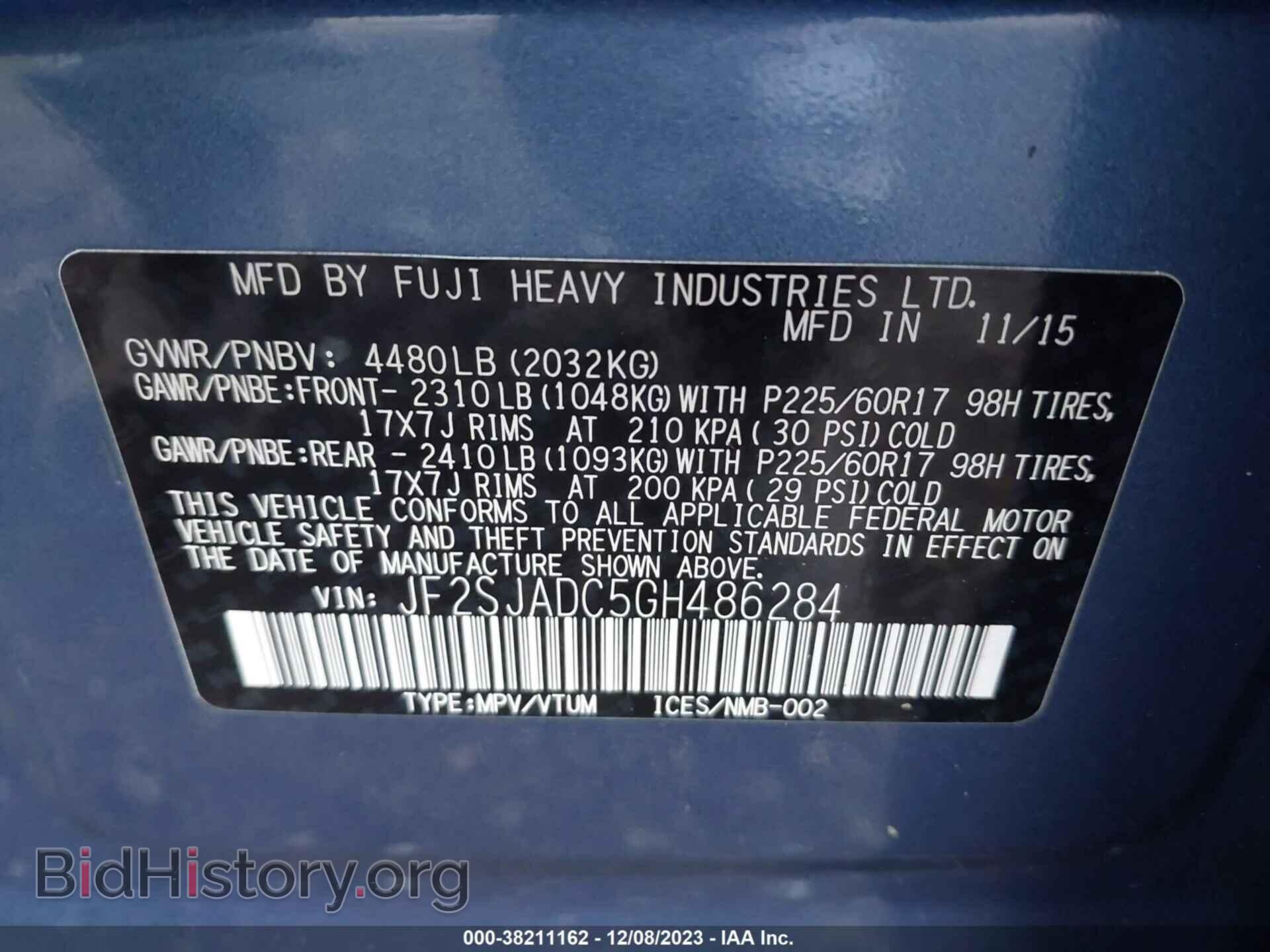 2016 SUBARU FORESTER - VIN: JF2SJADC5GH486284 - Фото 9