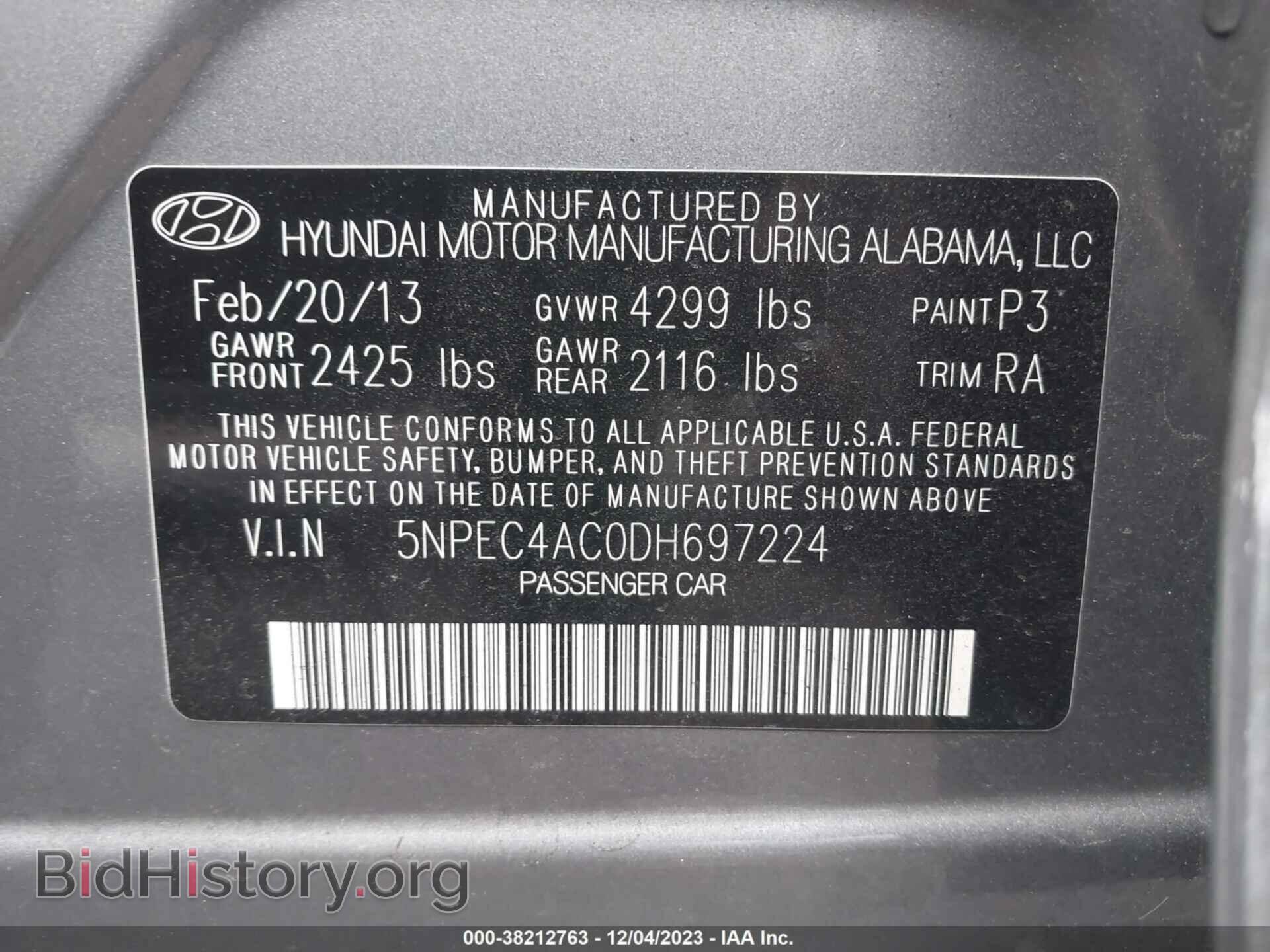 2013 HYUNDAI SONATA - VIN: 5NPEC4AC0DH697224 - Фото 9