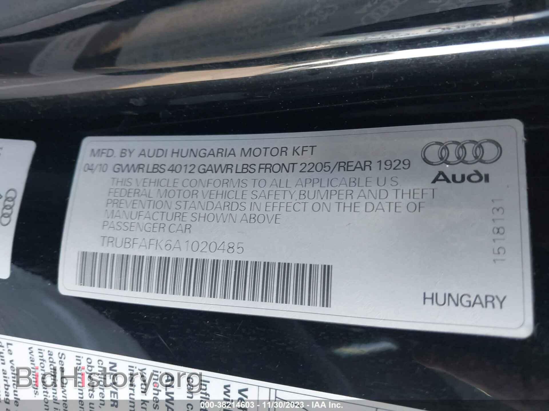 2010 AUDI TT - VIN: TRUBFAFK6A1020485 - Фото 8