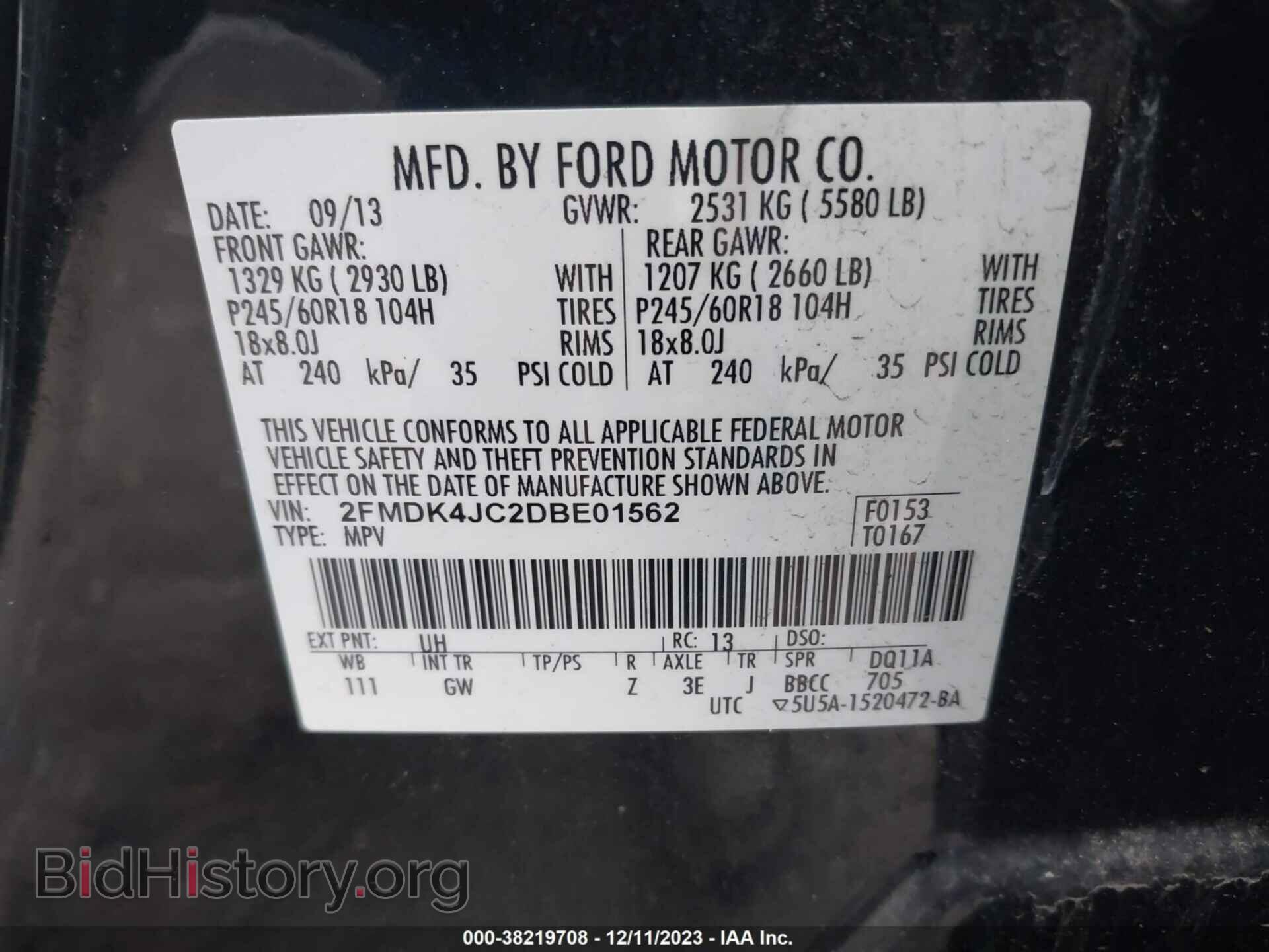 2013 FORD EDGE - VIN: 2FMDK4JC2DBE01562 - Photo 9