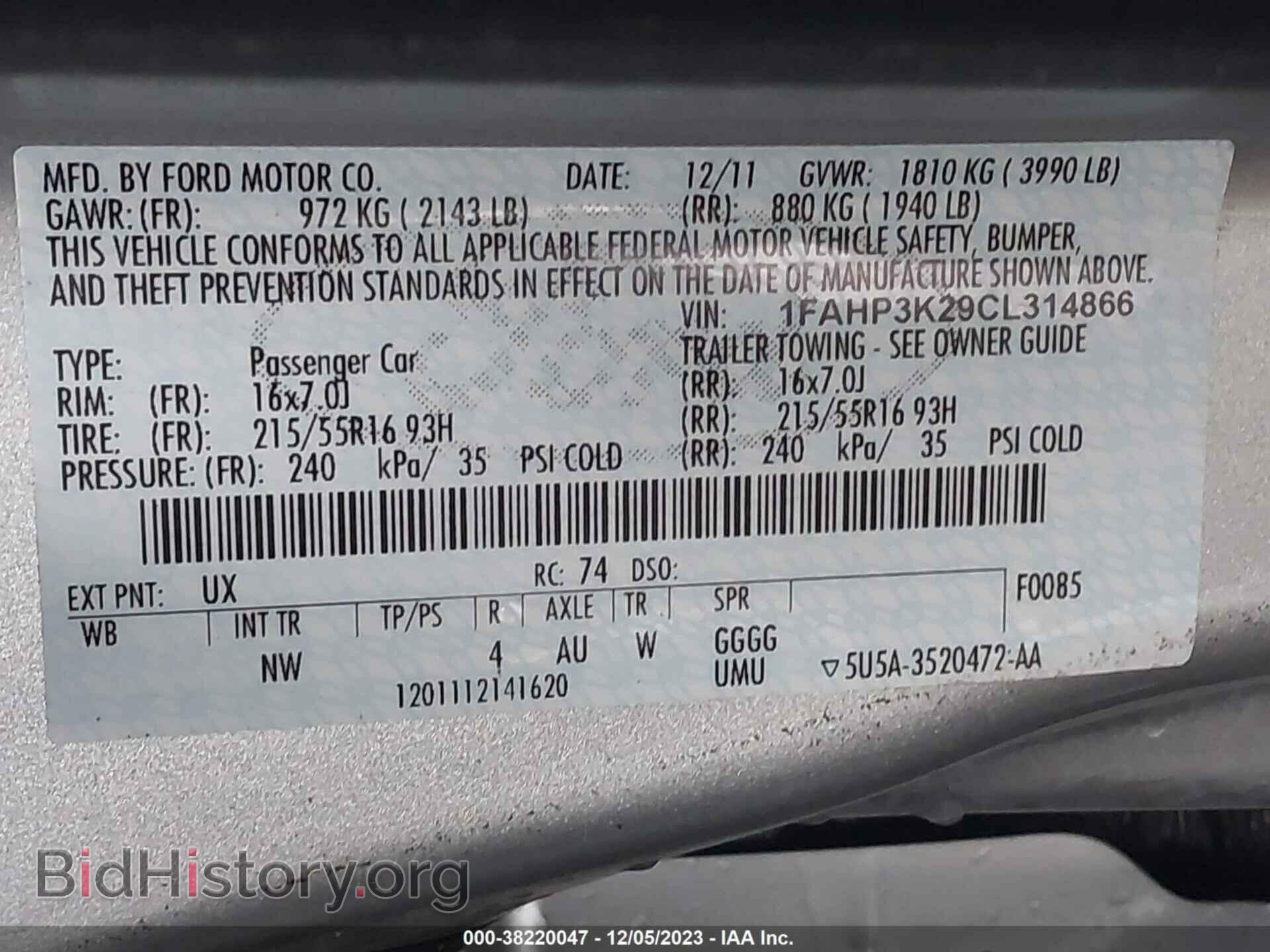 2012 FORD FOCUS - VIN: 1FAHP3K29CL314866 - Фото 9