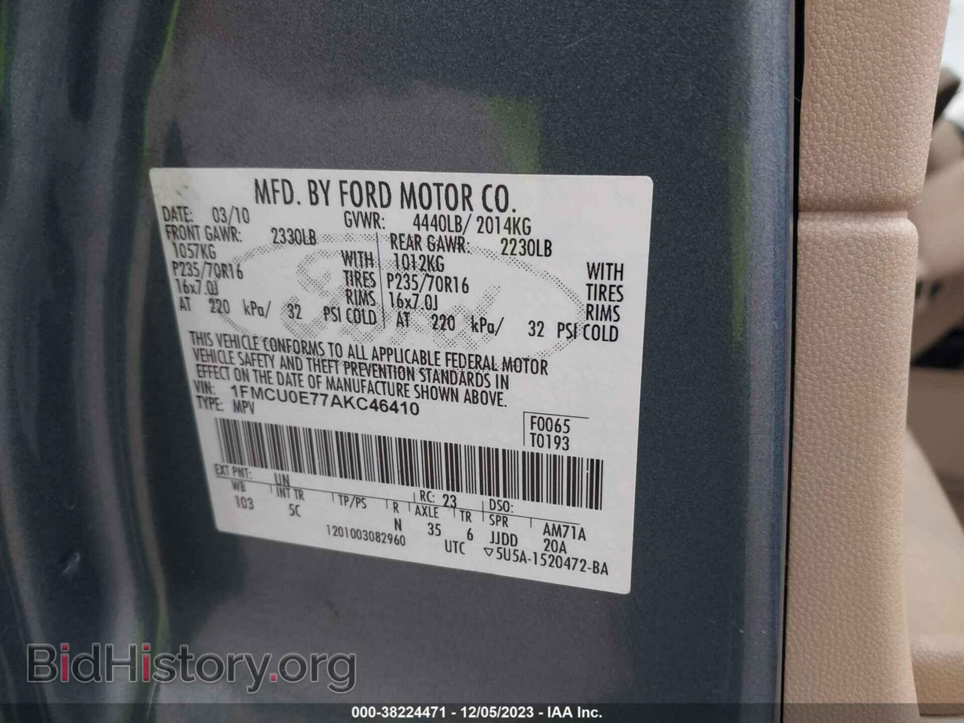 2010 FORD ESCAPE - VIN: 1FMCU0E77AKC46410 - Фото 9