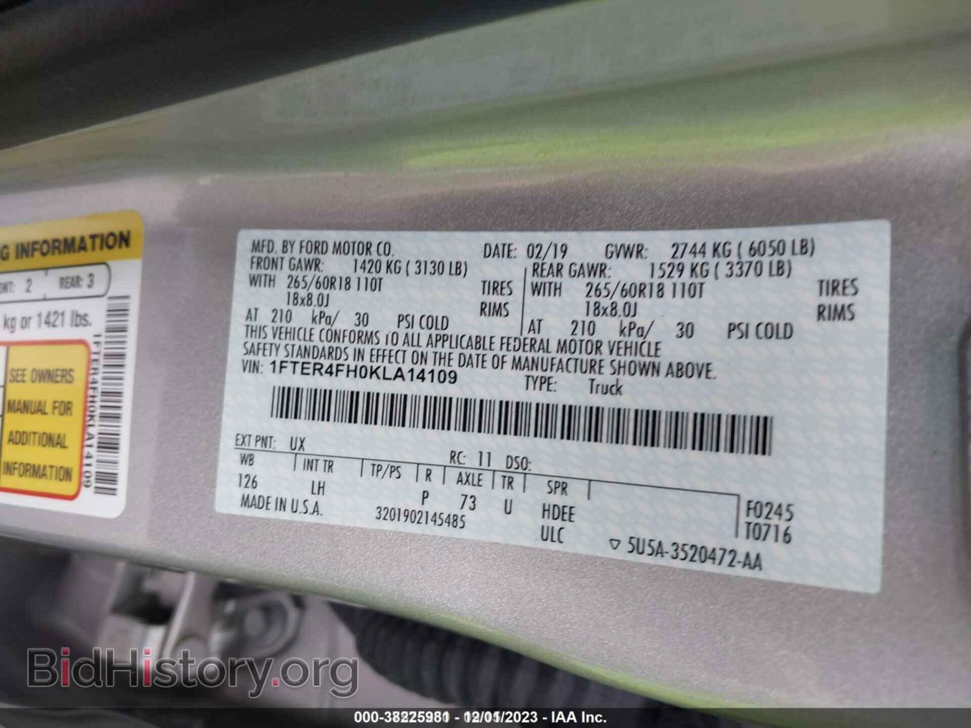 2019 FORD RANGER - VIN: 1FTER4FH0KLA14109 - Фото 9
