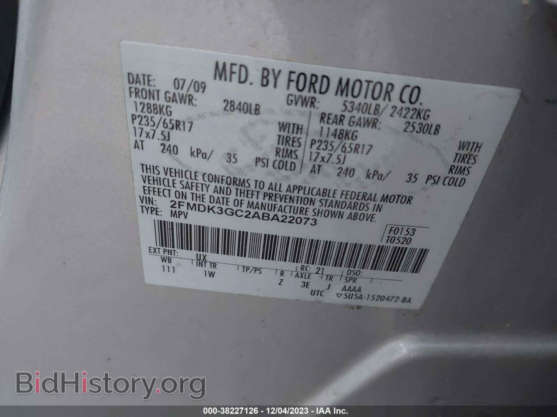 2010 FORD EDGE - VIN: 2FMDK3GC2ABA22073 - Фото 9