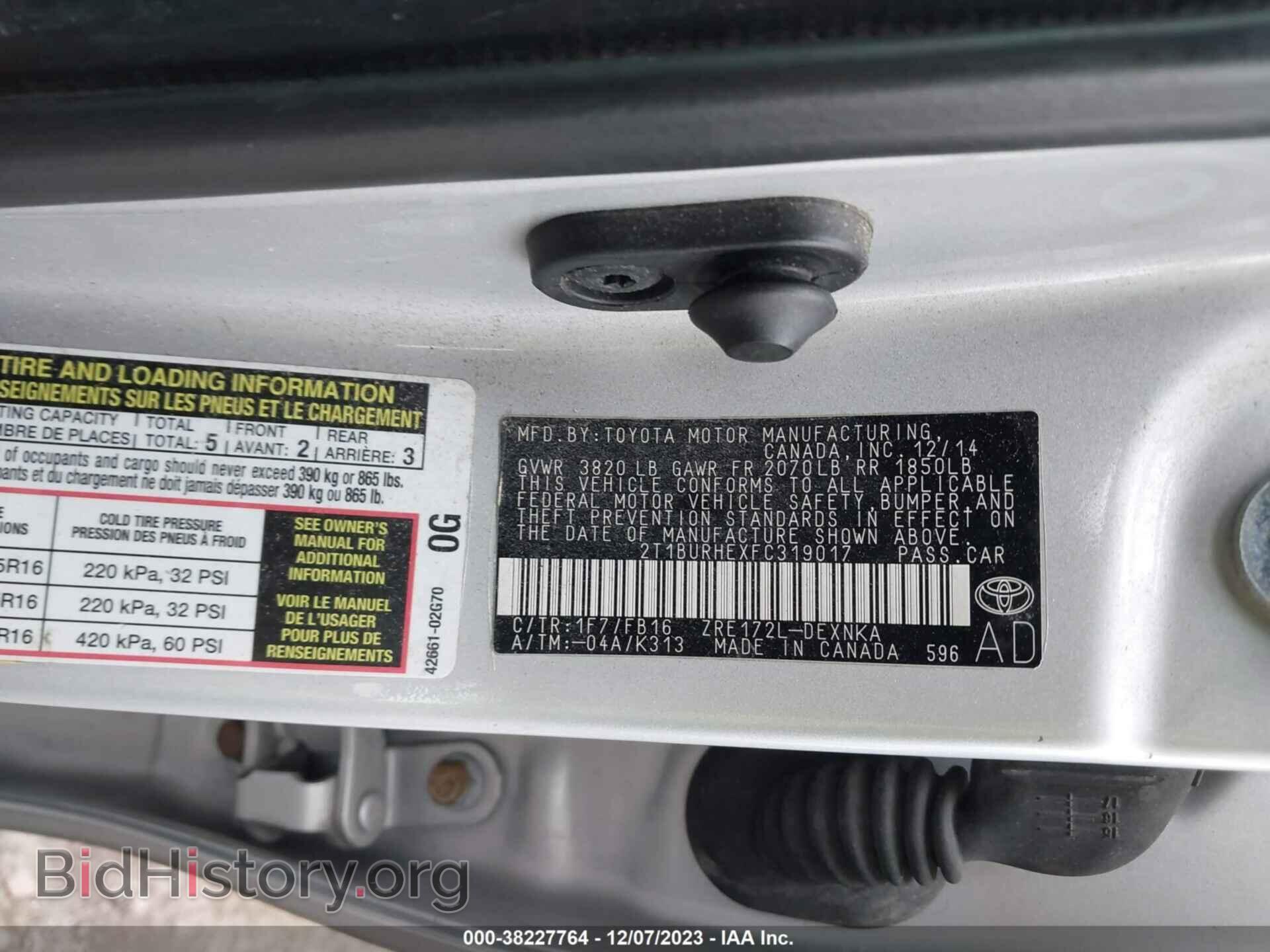 2015 TOYOTA COROLLA - VIN: 2T1BURHEXFC319017 - Фото 9