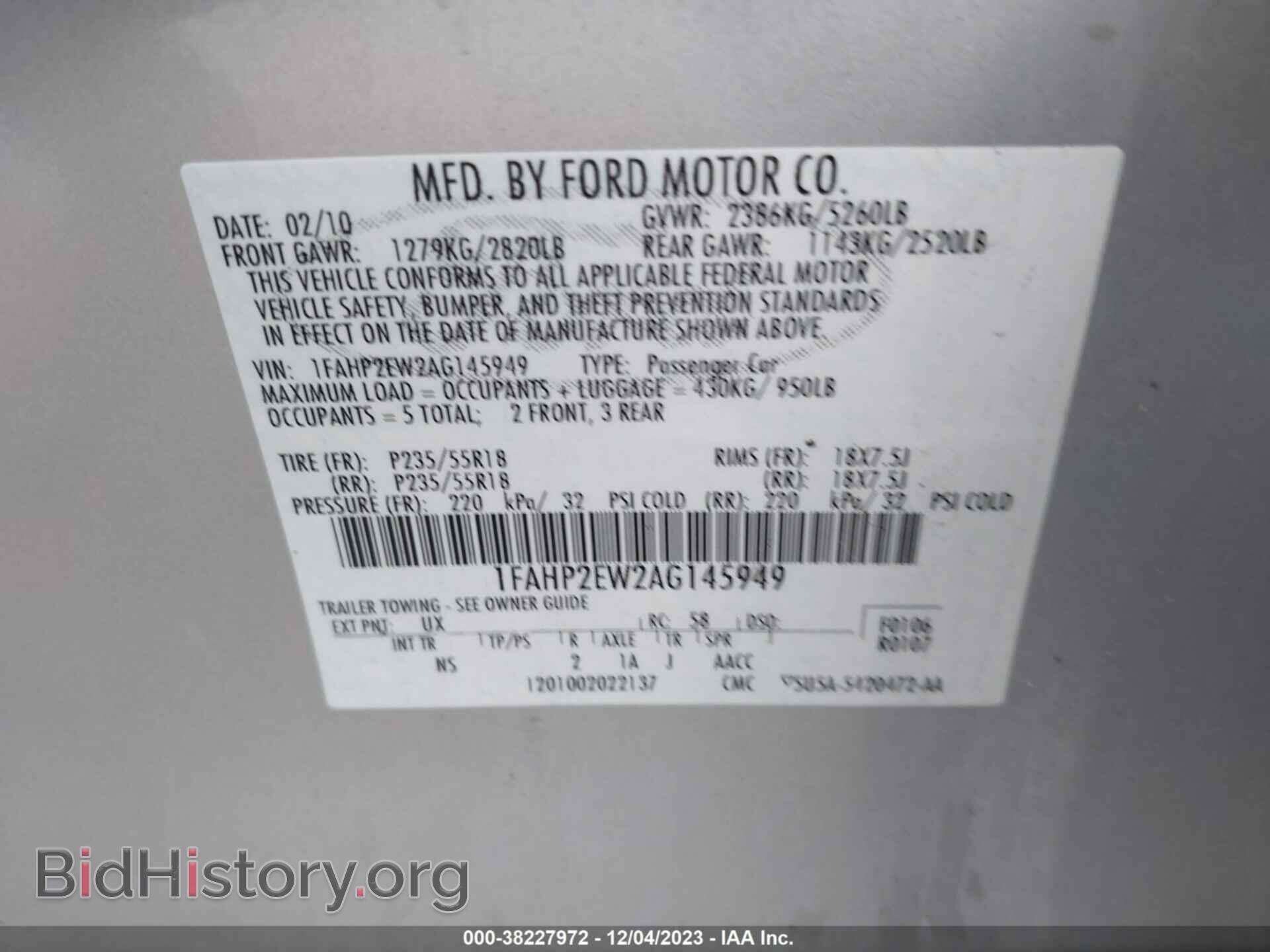 2010 FORD TAURUS - VIN: 1FAHP2EW2AG145949 - Фото 9