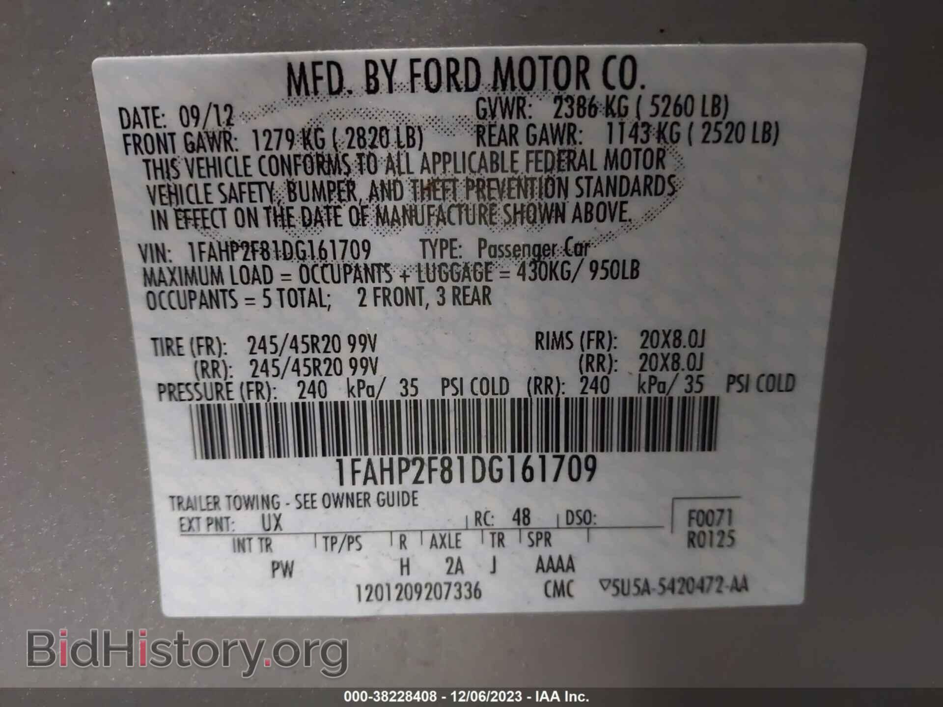 2013 FORD TAURUS - VIN: 1FAHP2F81DG161709 - Photo 9
