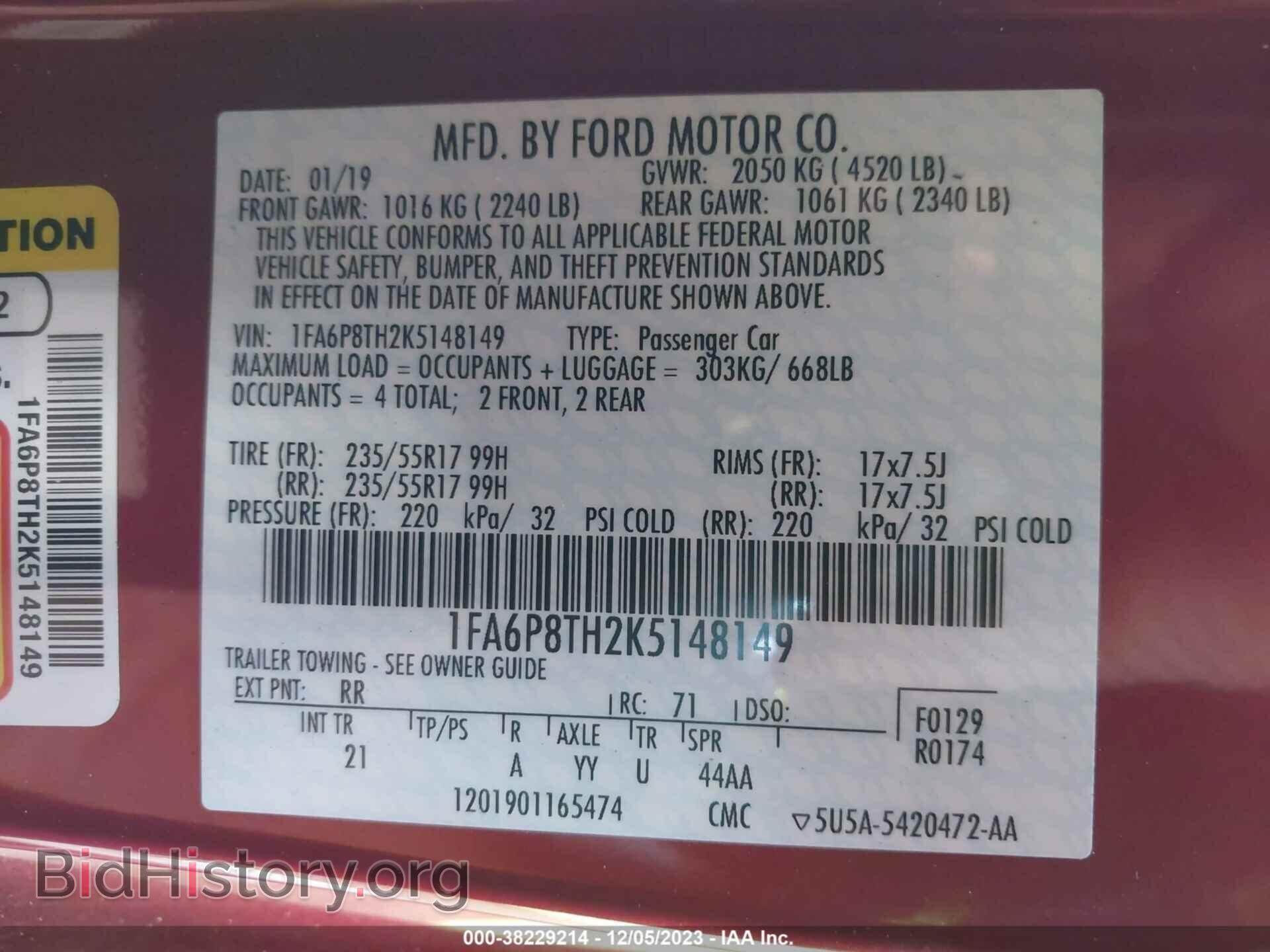 2019 FORD MUSTANG - VIN: 1FA6P8TH2K5148149 - Фото 9